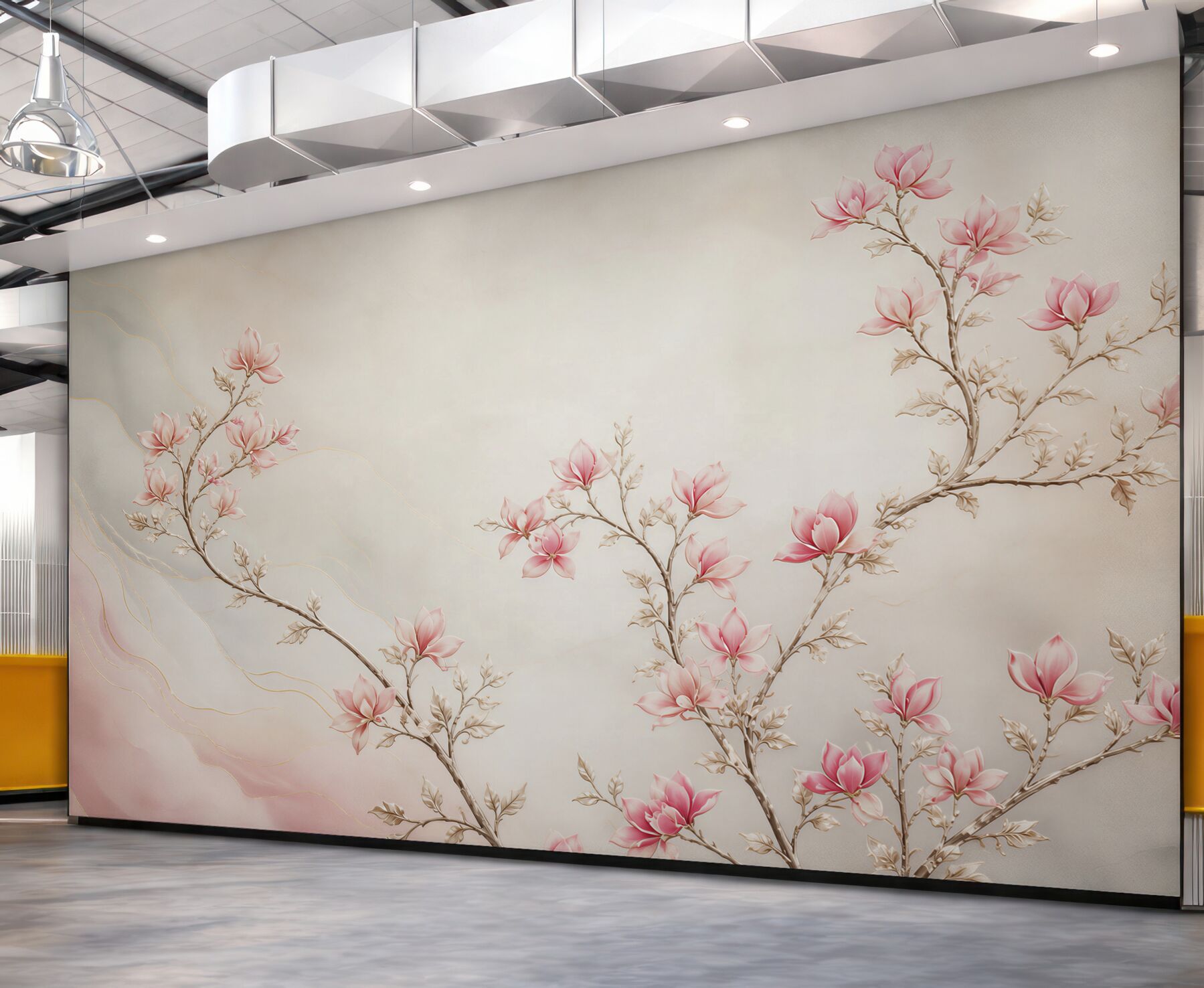Fototapeta gałązki magnolii różowe z delikatnymi złotymi liniami