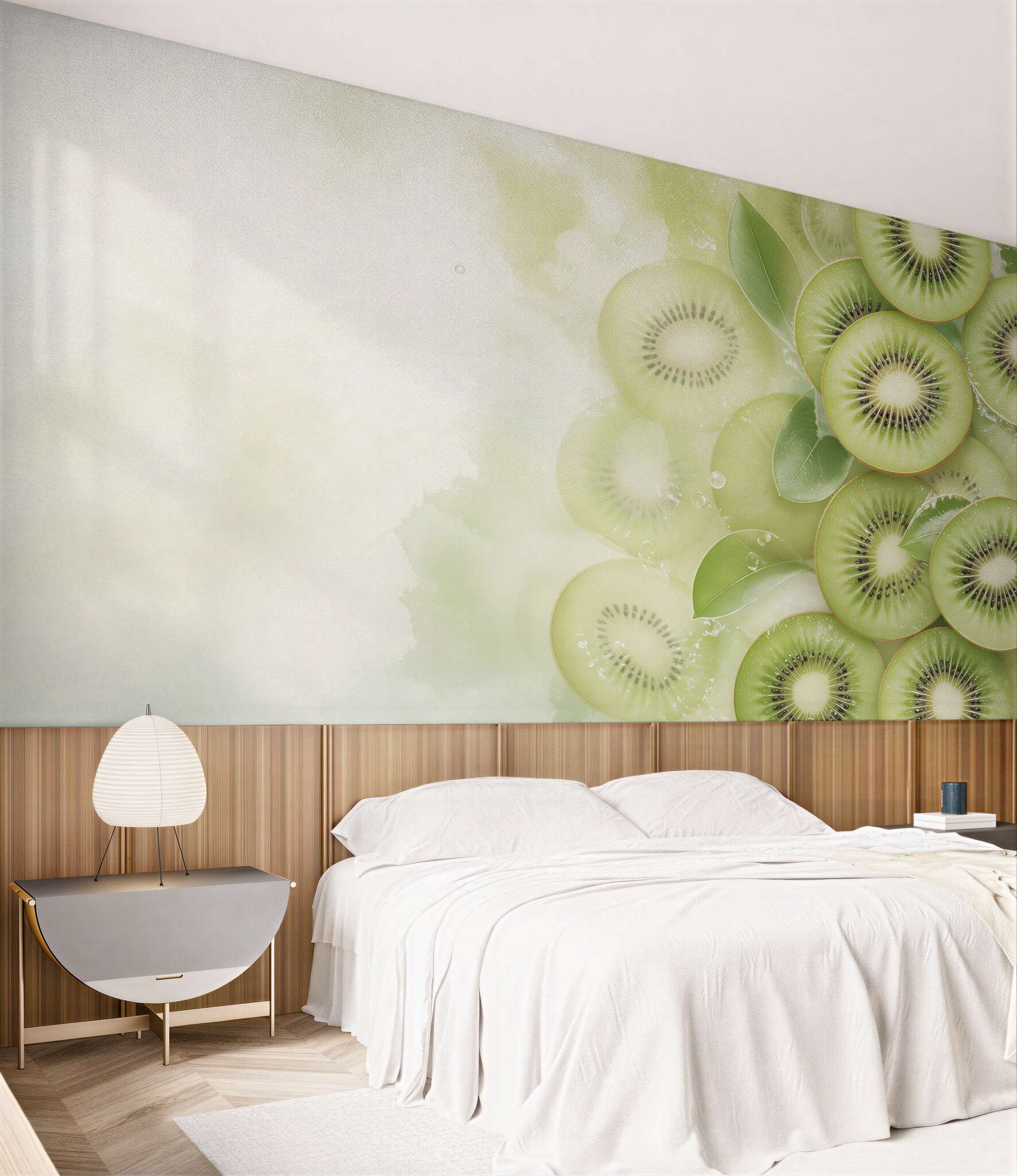 Fototapeta kiwi soczyste zielone z liśćmi do nowoczesnej kuchni