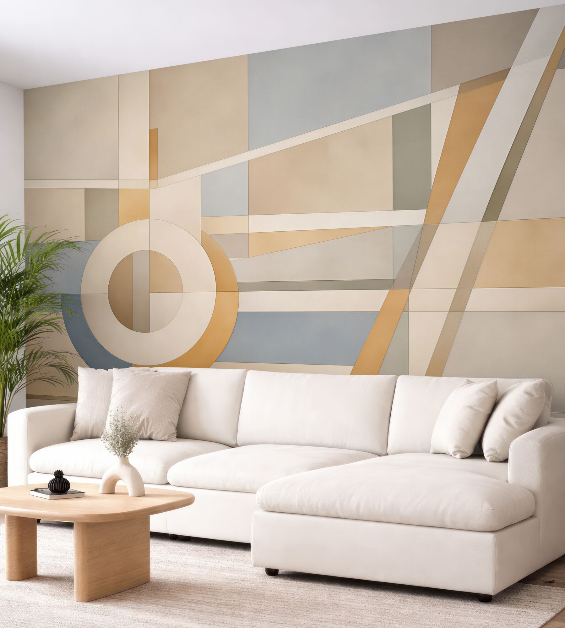 Fototapeta abstrakcyjne figury geometryczne beżowo błękitne nowoczesne