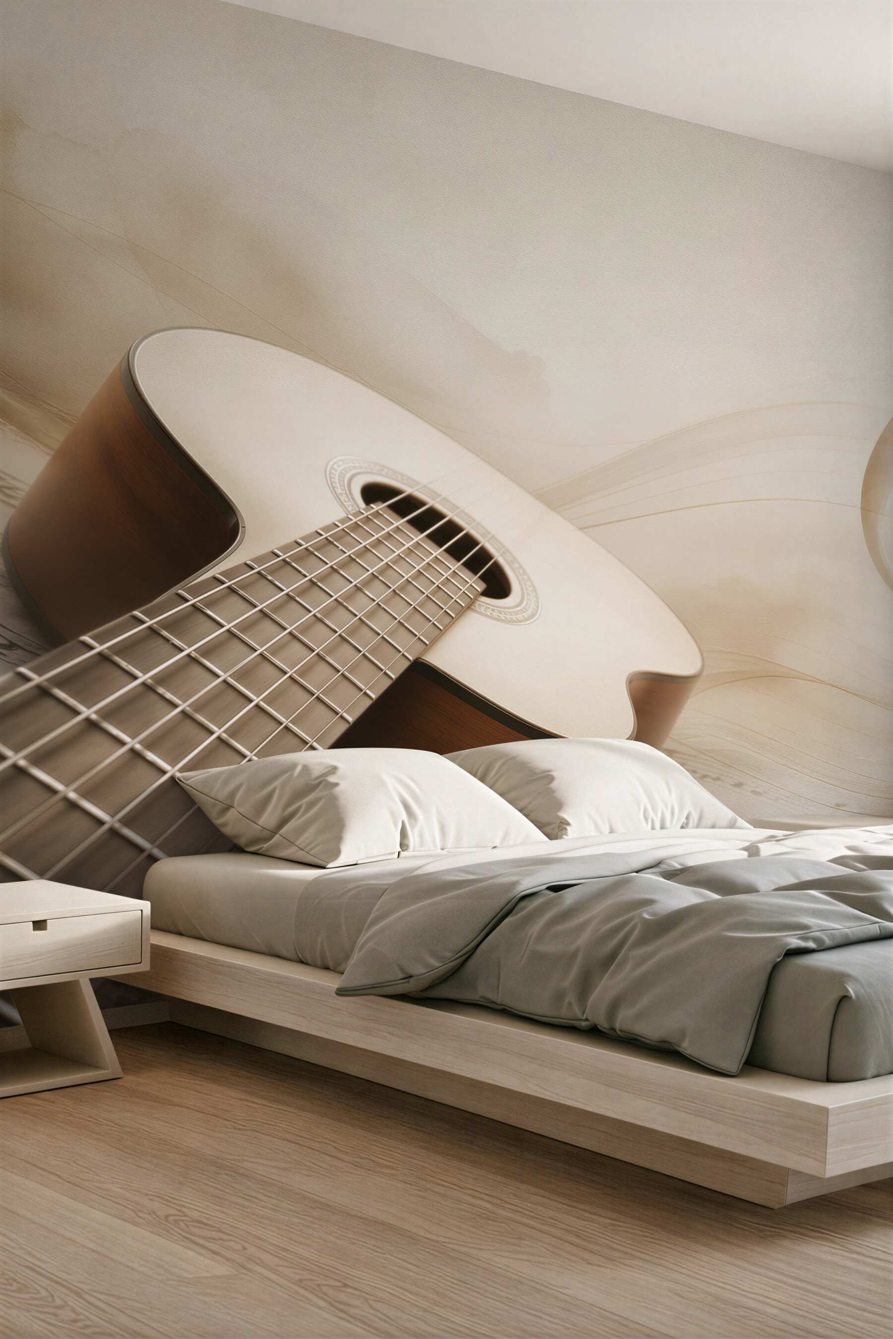 Fototapeta gitara i nuty w beżowych tonach do pokoju muzycznego