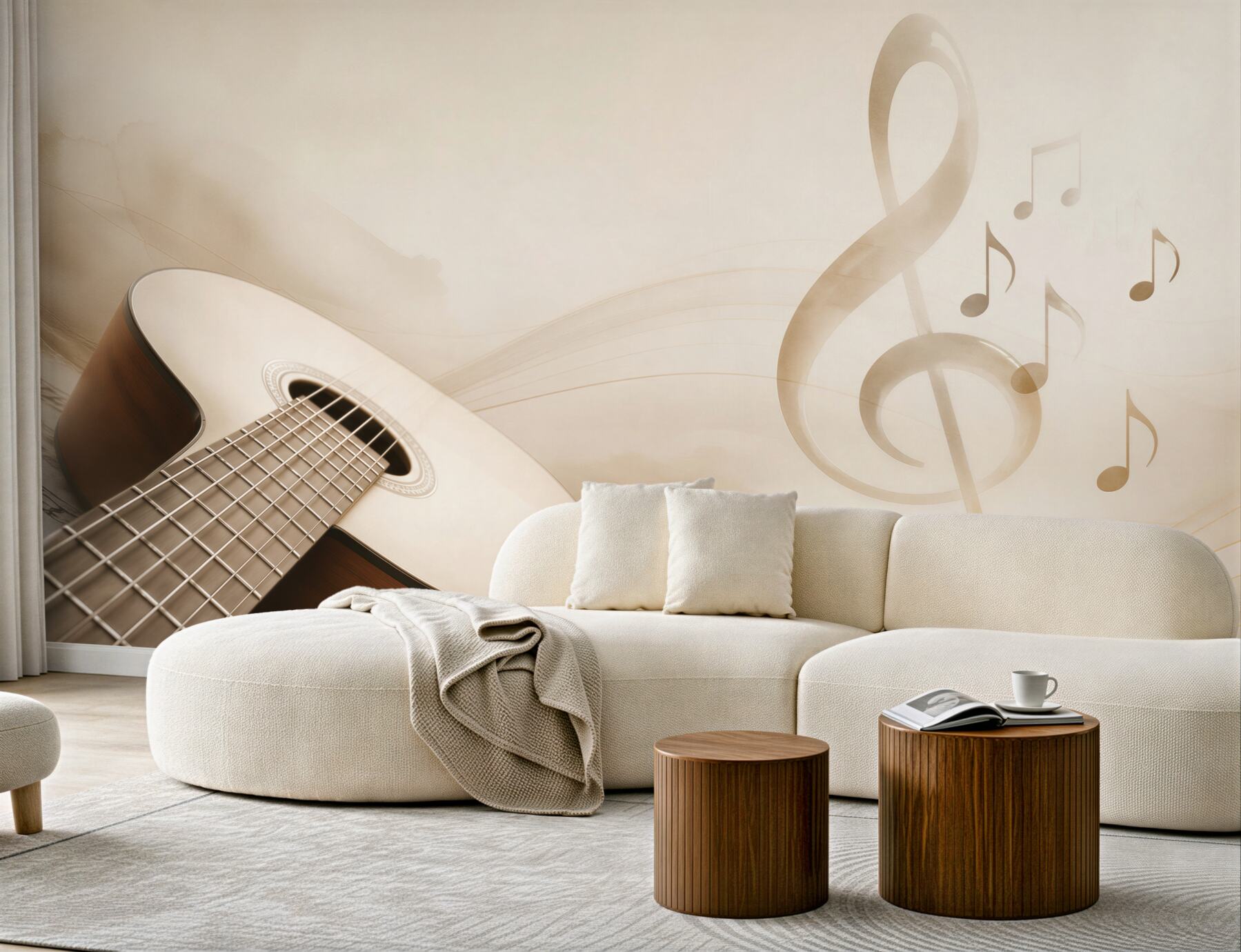Fototapeta gitara i nuty w beżowych tonach do pokoju muzycznego