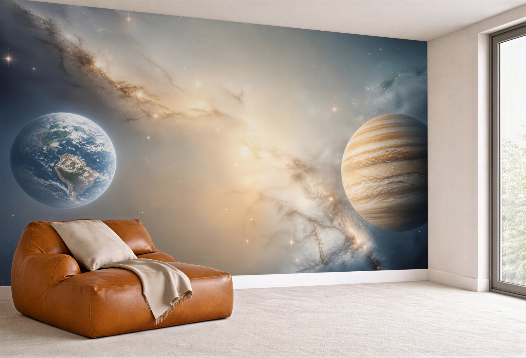 Fototapeta planety w kosmosie z galaktyką do pokoju dziecka