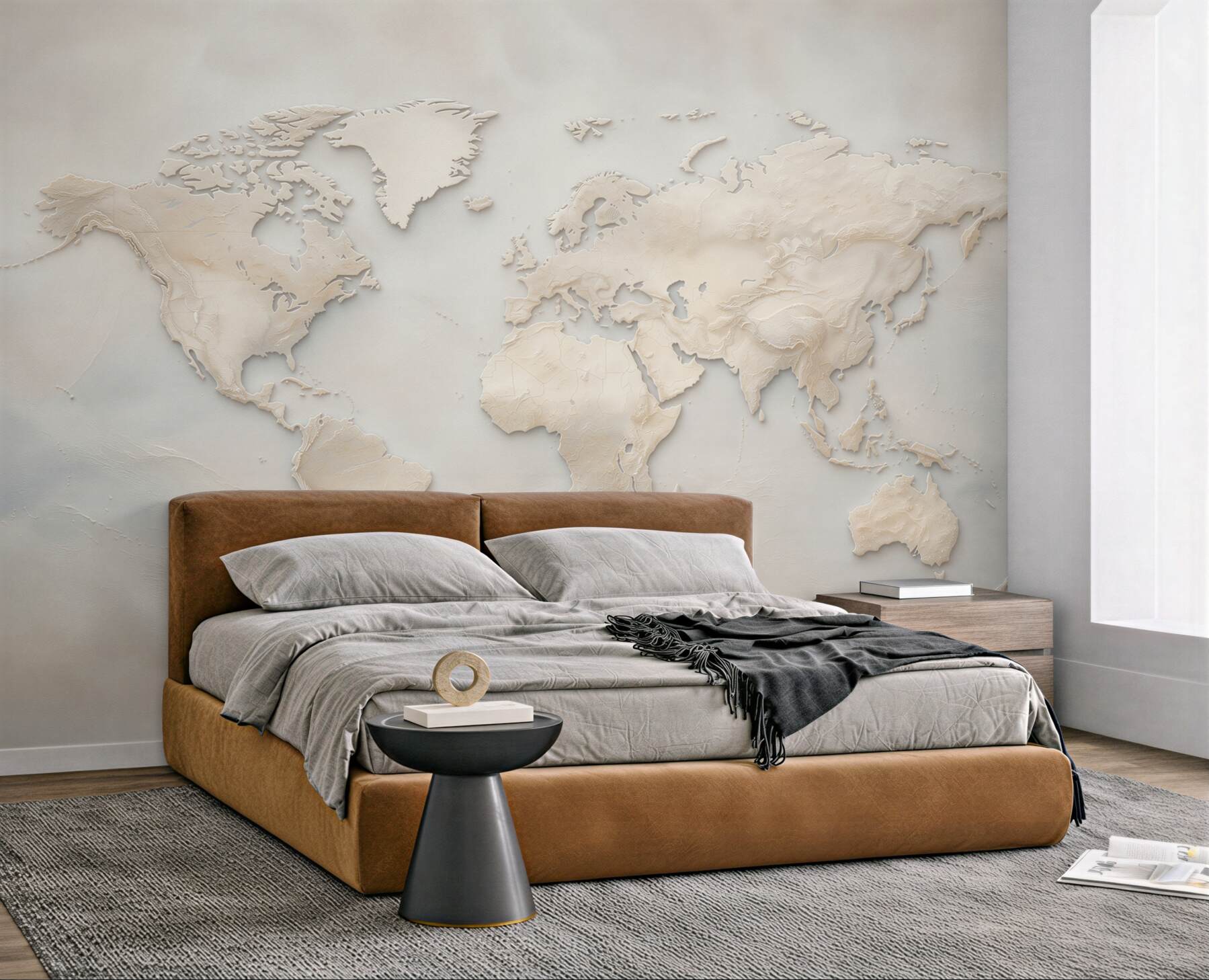 Fototapeta mapa świata beżowa 3D elegancka do biura i salonu