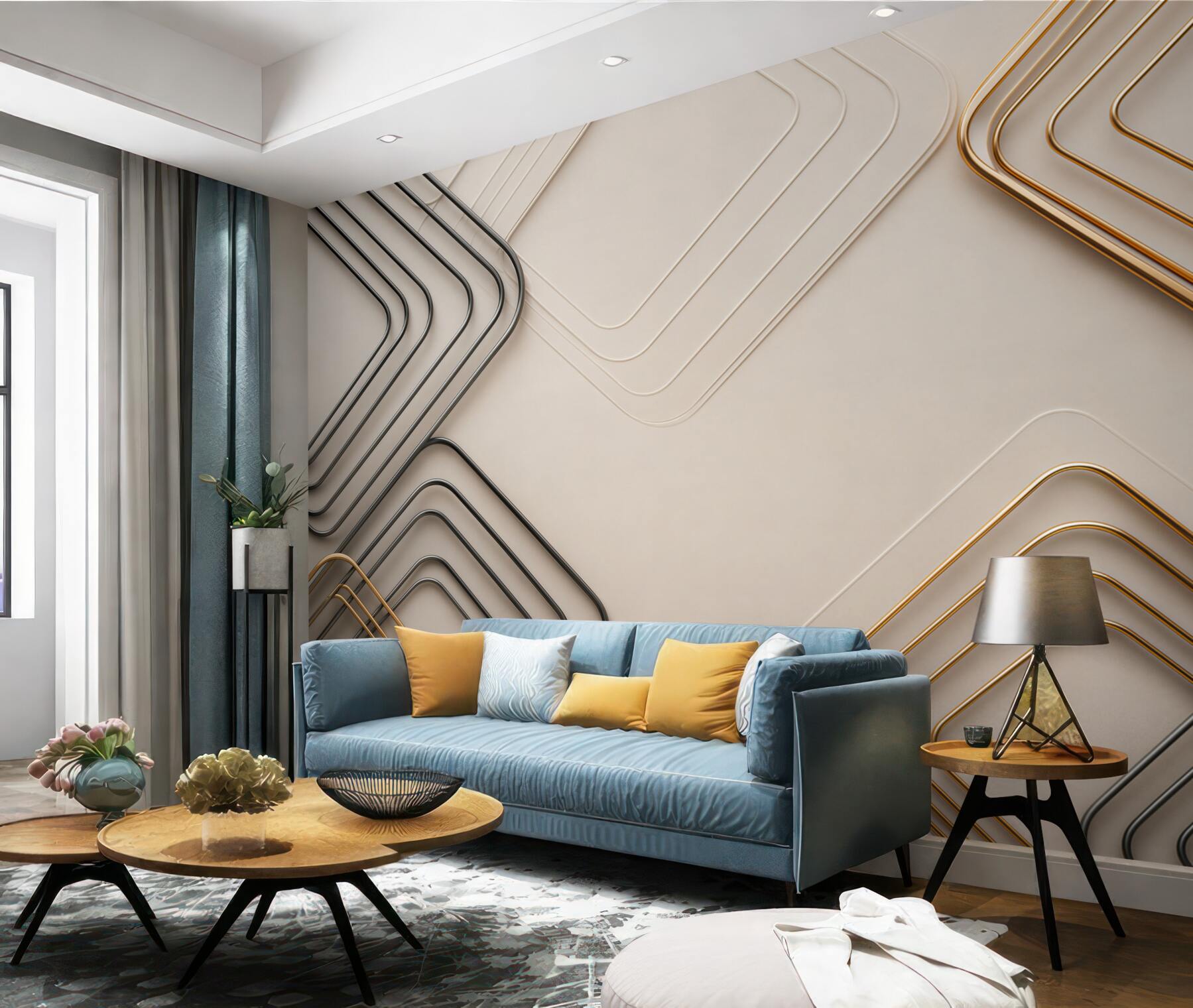 Fototapeta geometryczne złote i grafitowe linie 3D na beżowym tle