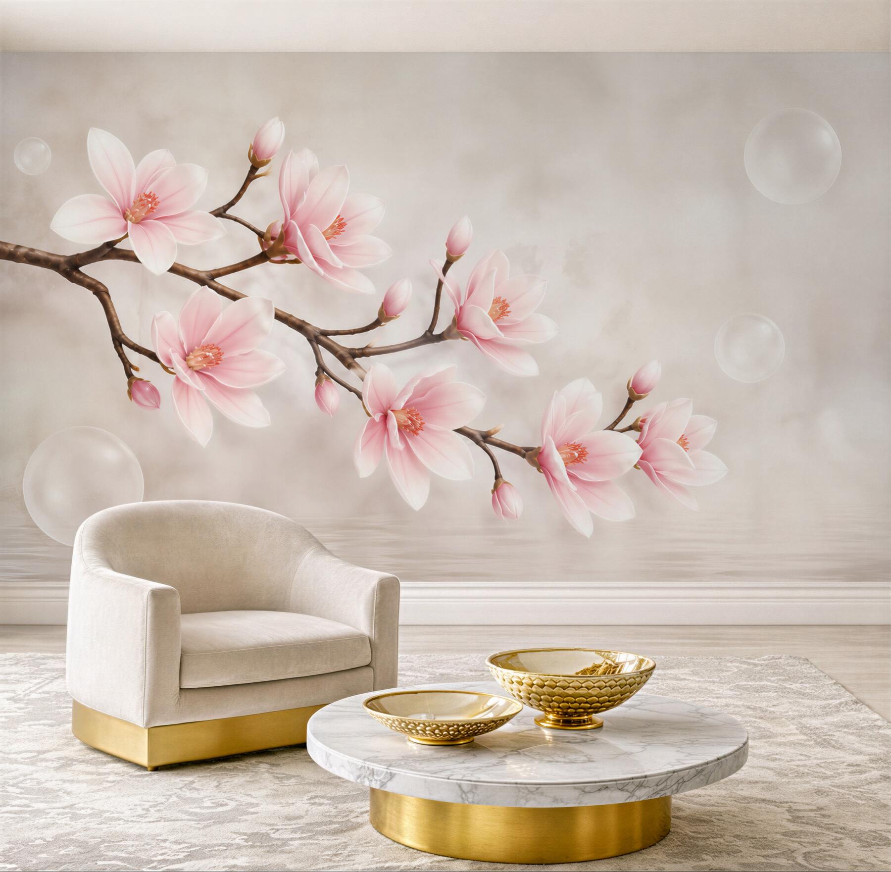 Fototapeta różowa magnolia na gałęzi delikatna kwiatowa do sypialni