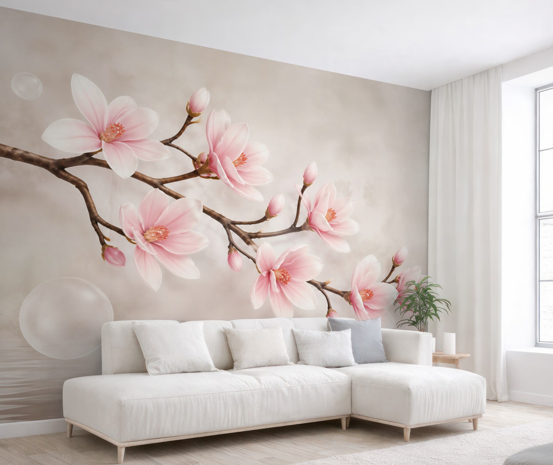 Fototapeta różowa magnolia na gałęzi delikatna kwiatowa do sypialni