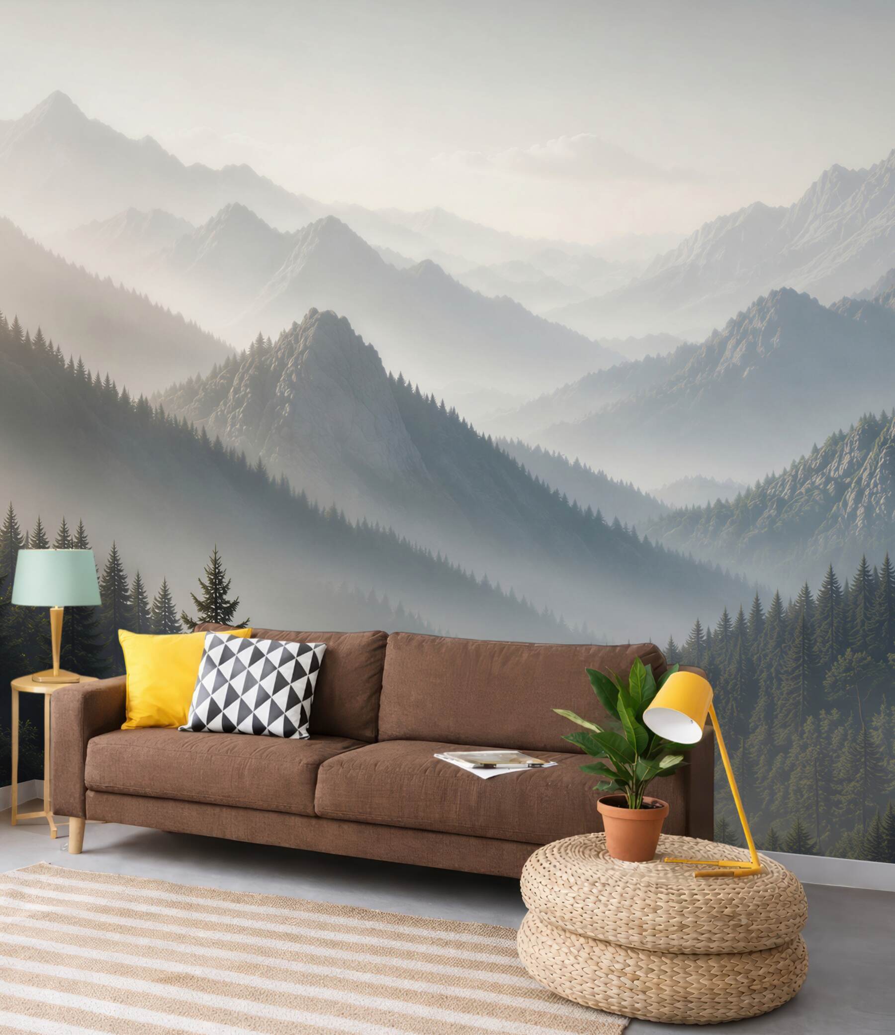 Fototapeta góry we mgle z lasem świerkowym spokojna panorama