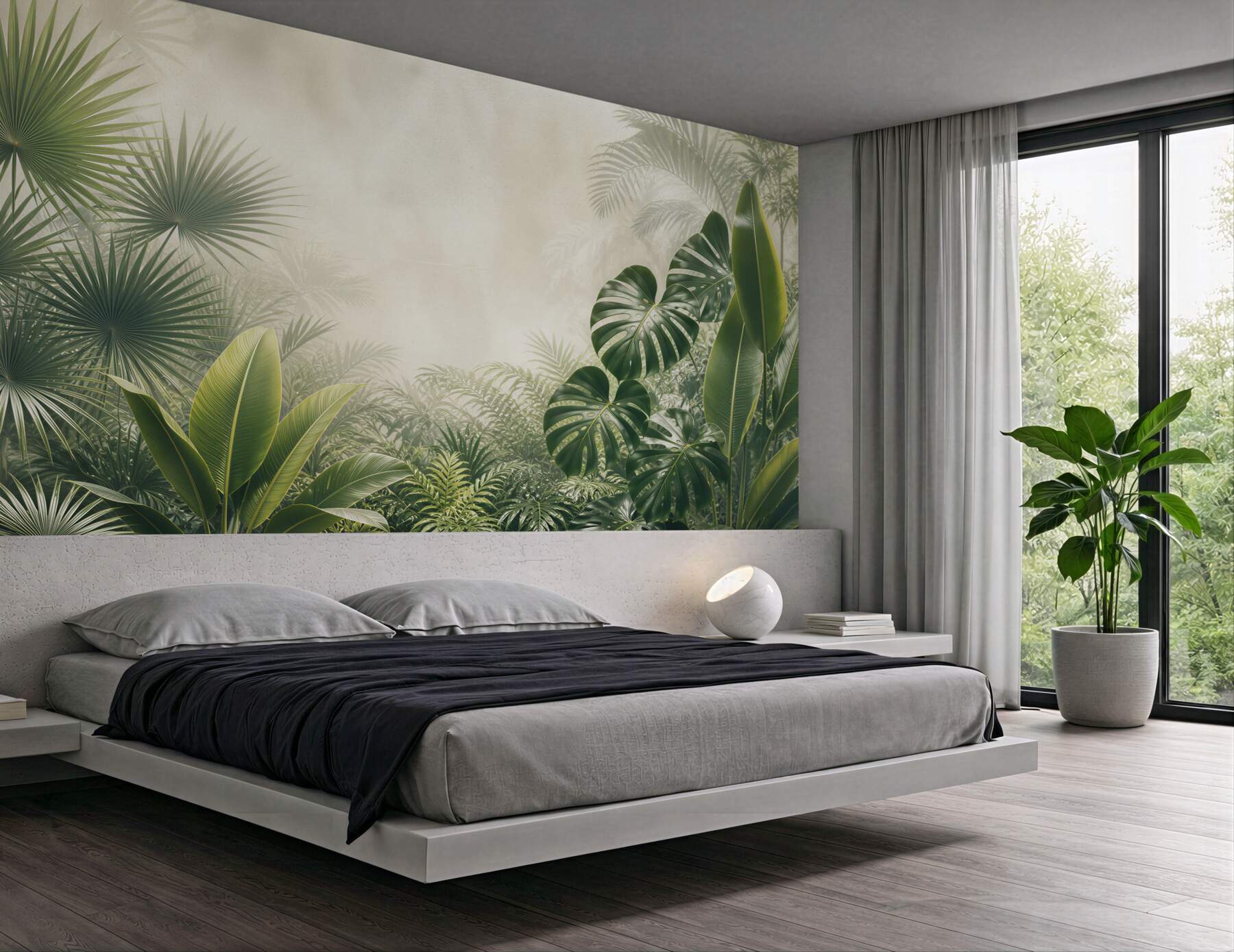 Fototapeta tropikalne liście monstera i palmy zielona dżungla do salonu