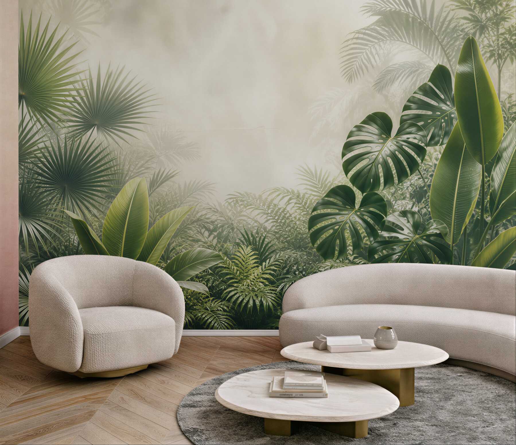 Fototapeta tropikalne liście monstera i palmy zielona dżungla do salonu