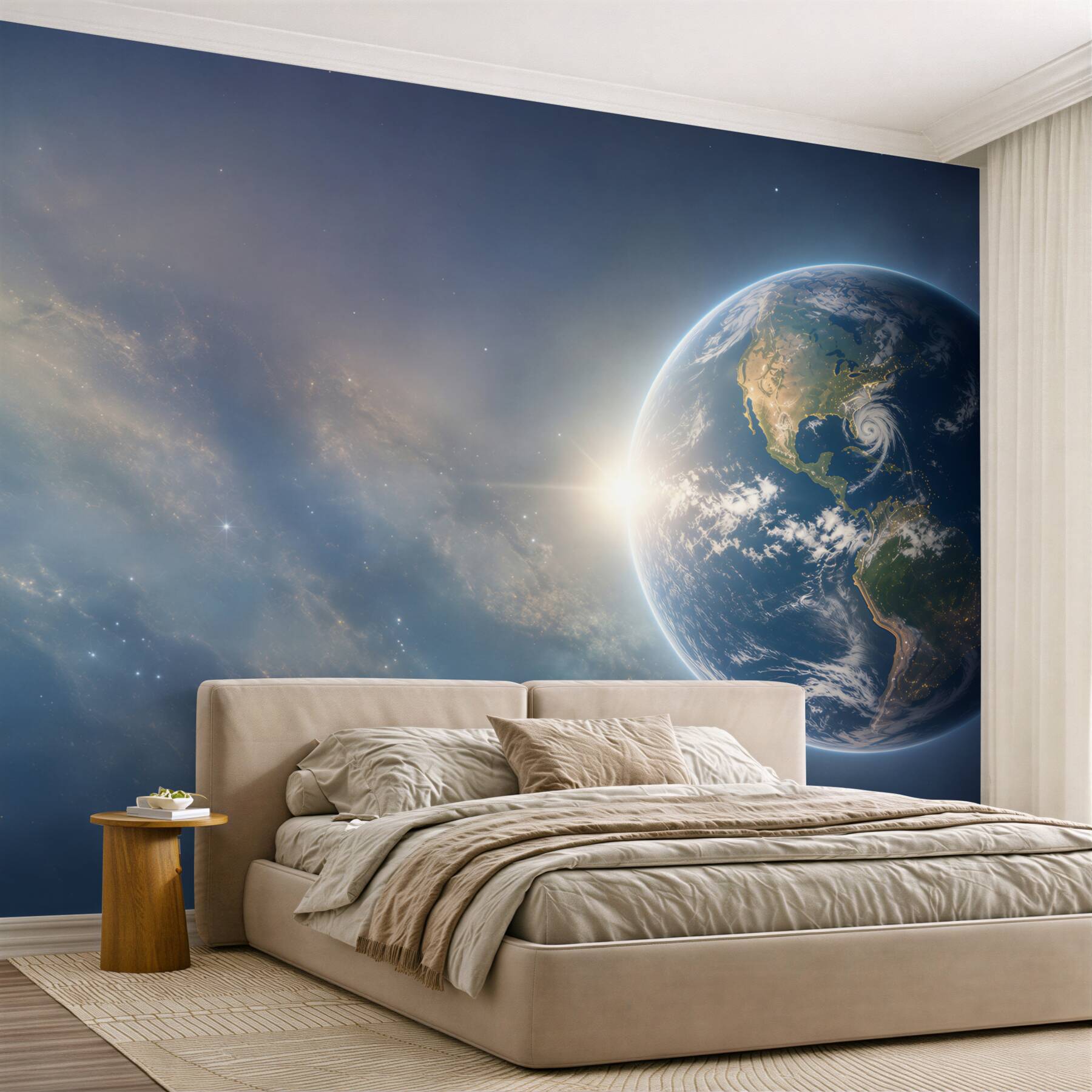 Fototapeta planeta Ziemia w kosmosie z gwiazdami nowoczesna