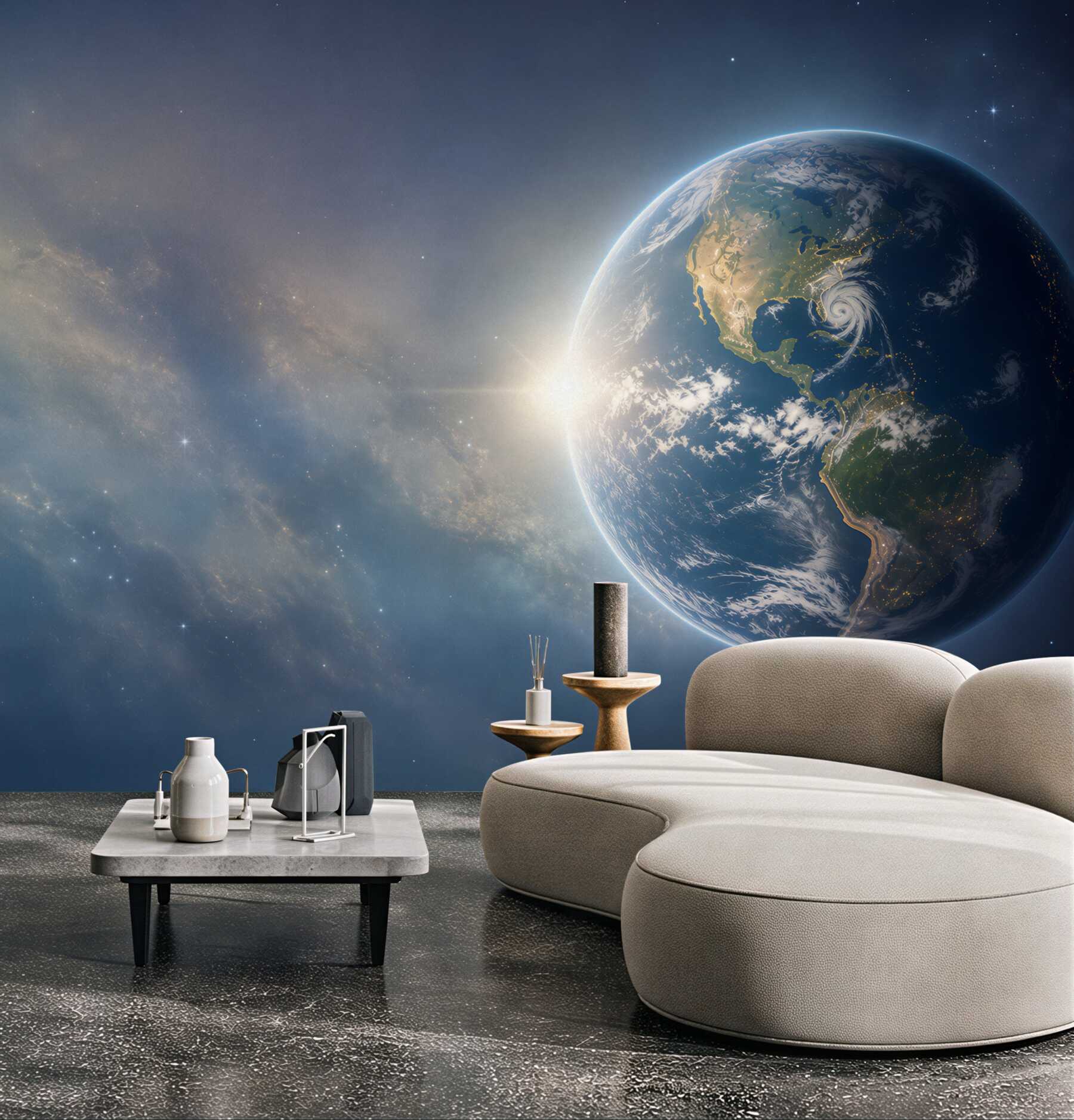 Fototapeta planeta Ziemia w kosmosie z gwiazdami nowoczesna