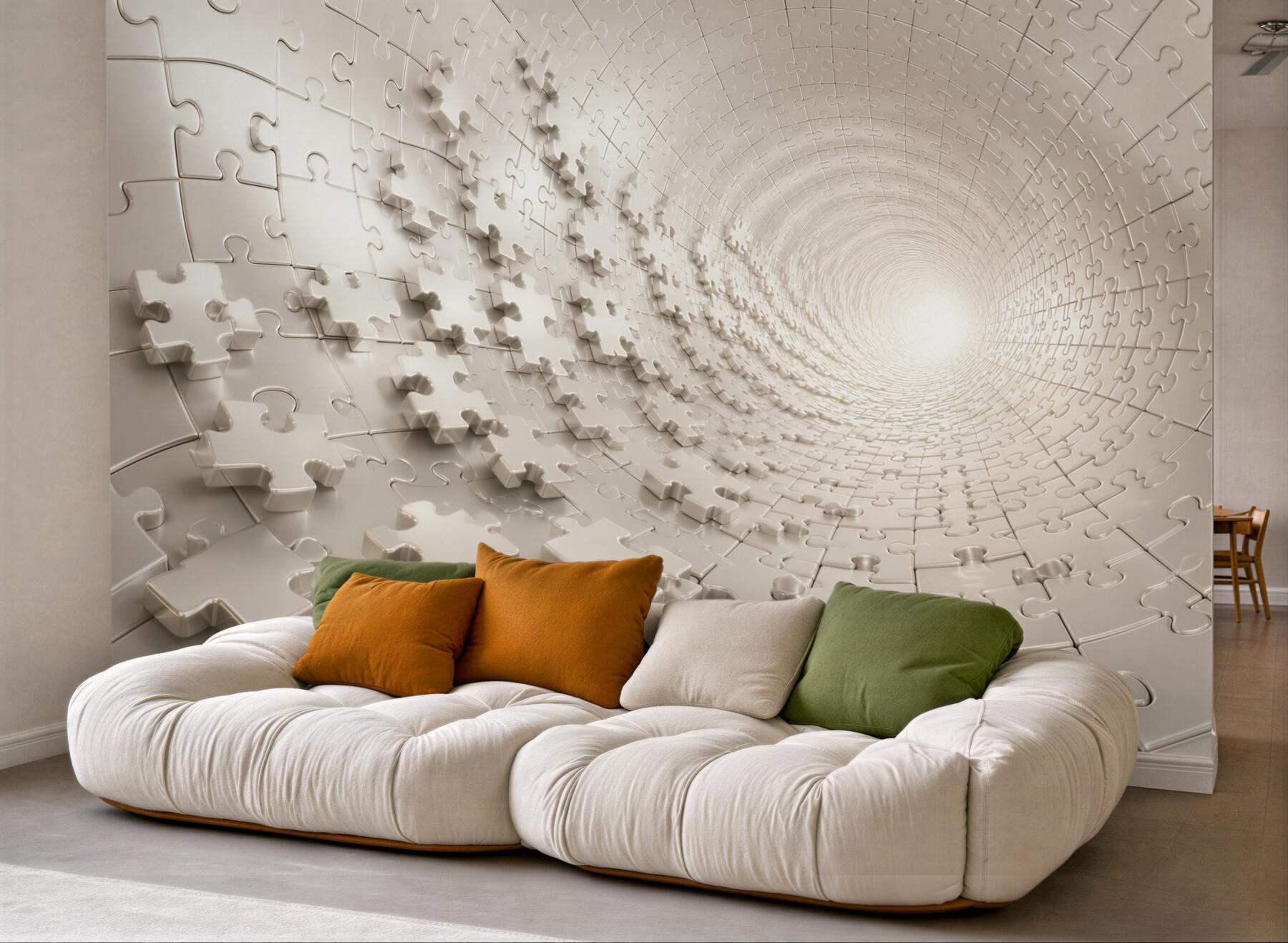 Fototapeta tunel z puzzli 3D beżowy nowoczesna abstrakcja