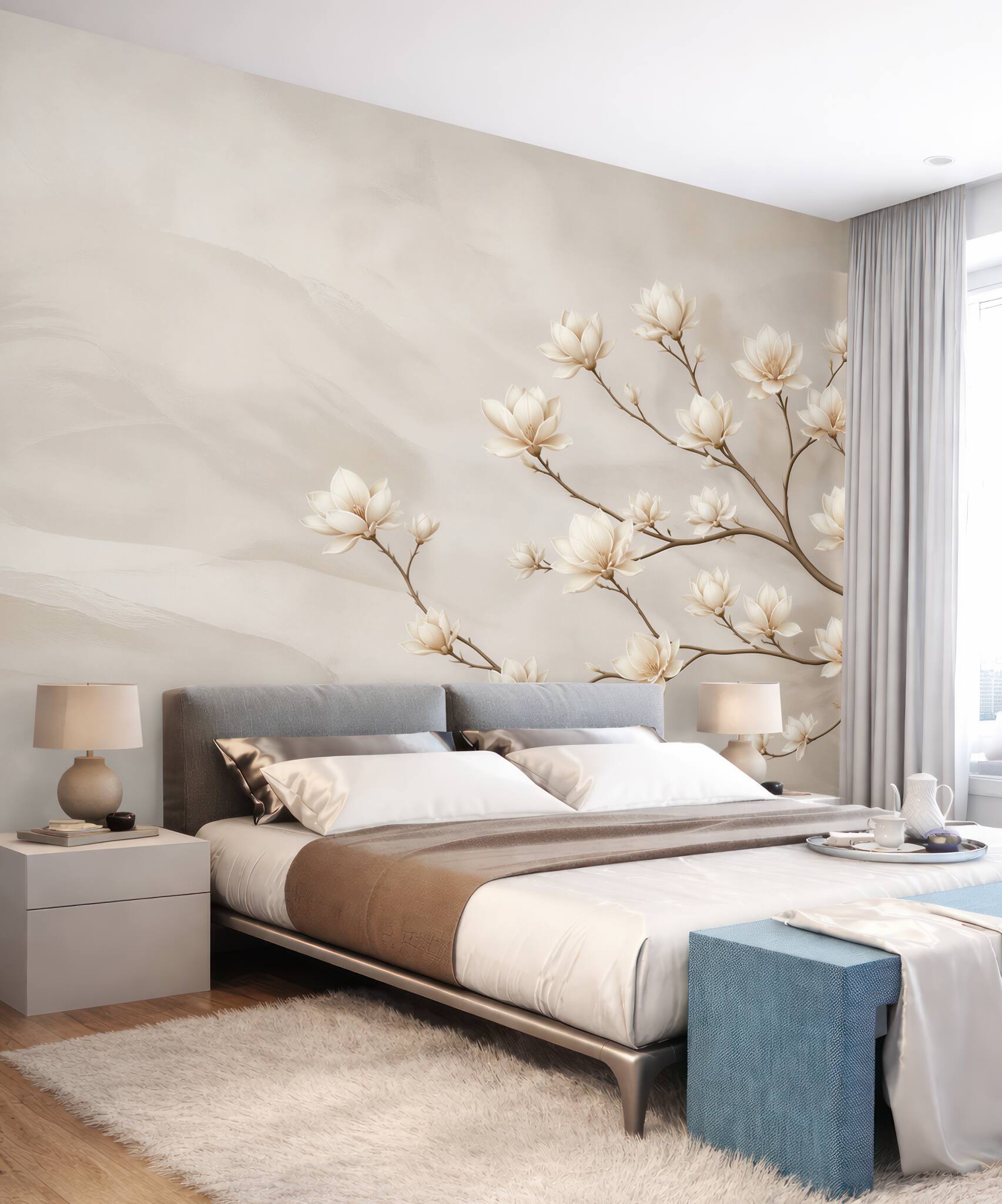 Fototapeta kwitnąca magnolia beżowa subtelna do eleganckiego wnętrza