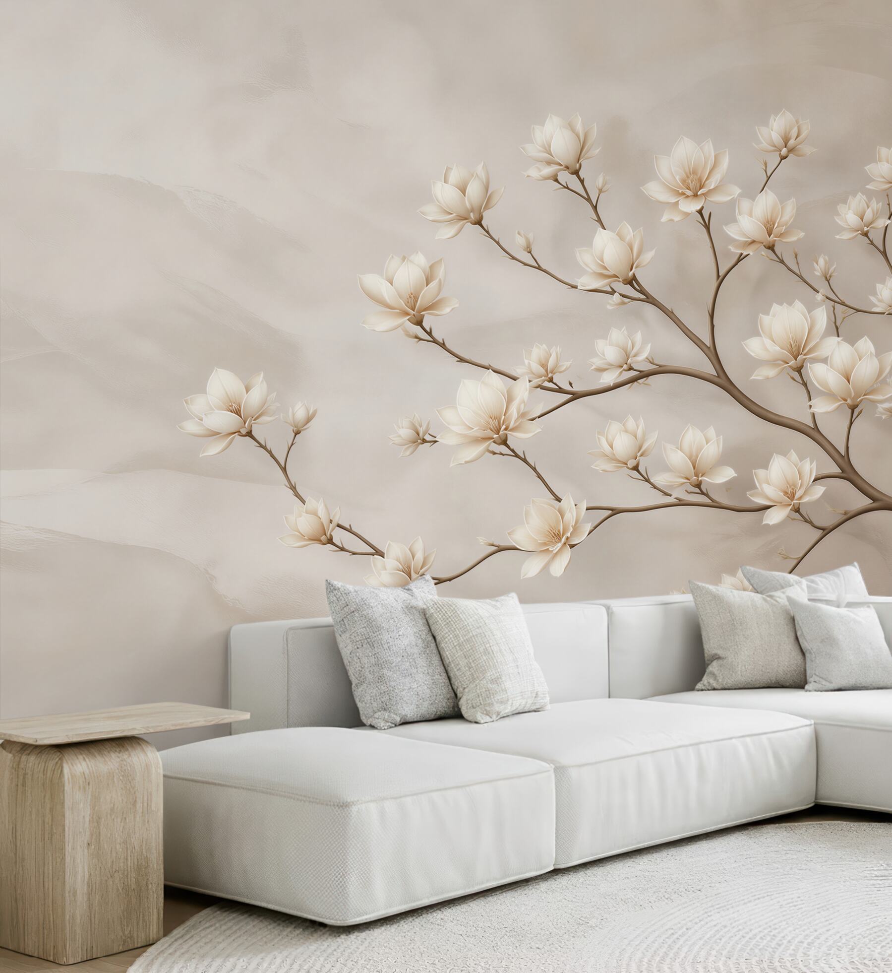 Fototapeta kwitnąca magnolia beżowa subtelna do eleganckiego wnętrza