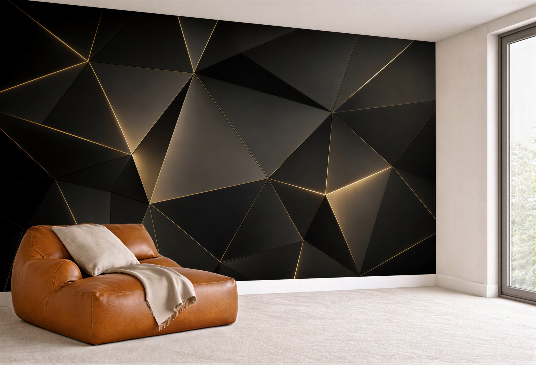 Fototapeta czarna geometria ze złotymi liniami nowoczesna glamour
