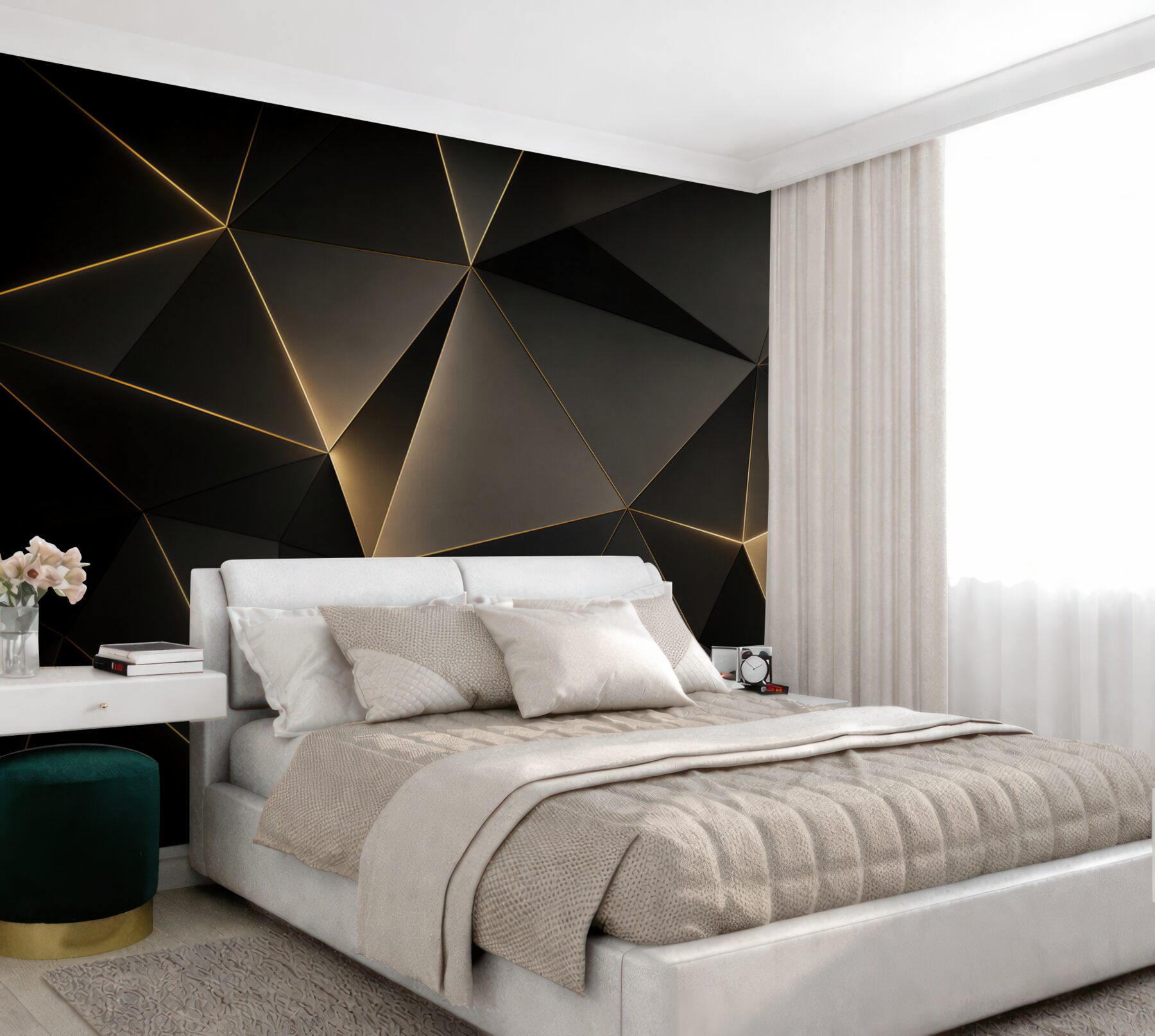 Fototapeta czarna geometria ze złotymi liniami nowoczesna glamour