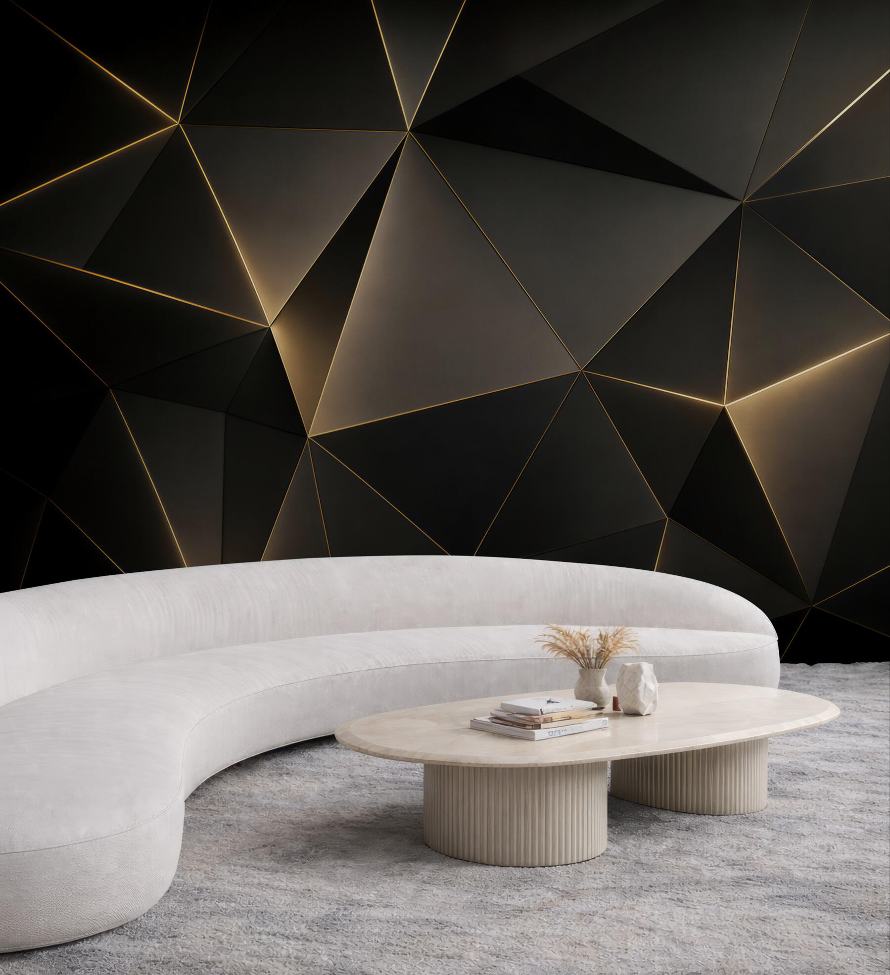Fototapeta czarna geometria ze złotymi liniami nowoczesna glamour