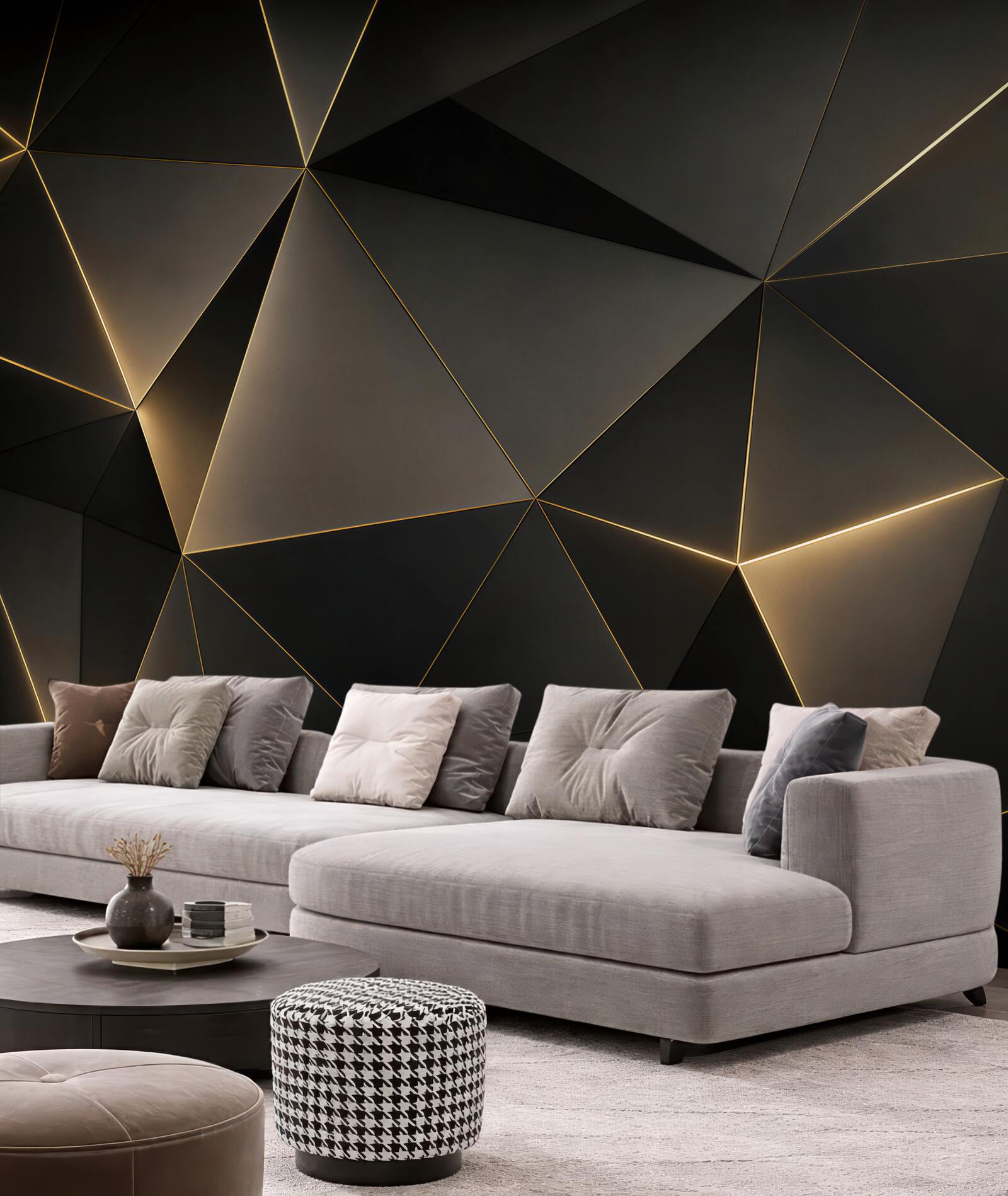 Fototapeta czarna geometria ze złotymi liniami nowoczesna glamour