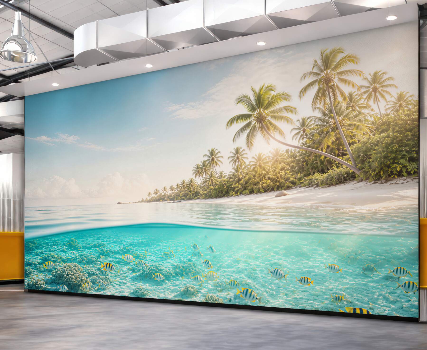 Fototapeta tropikalna plaża z palmami i turkusową wodą oceaniczną
