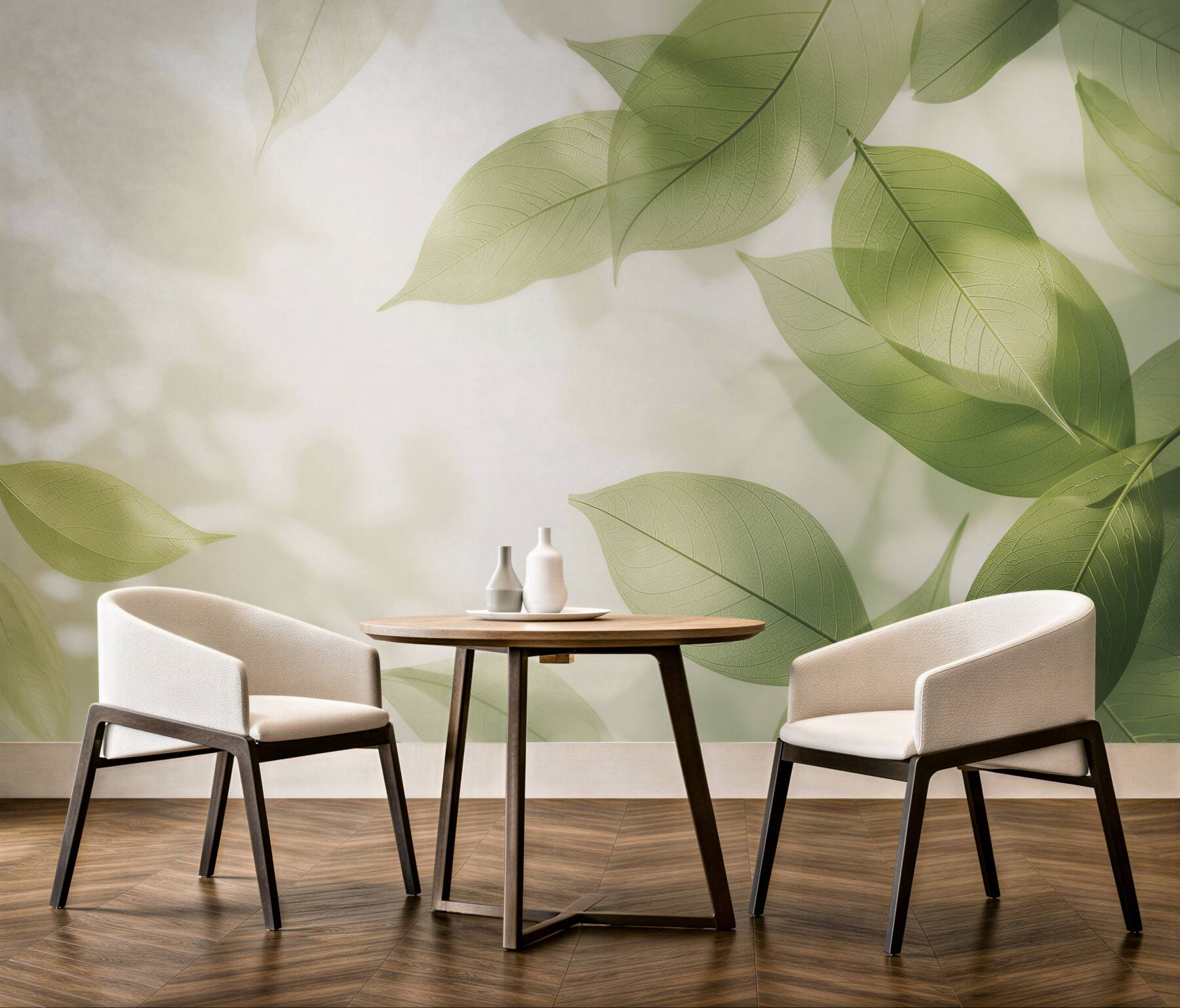 Fototapeta zielone liście delikatne botaniczne na jasnym tle