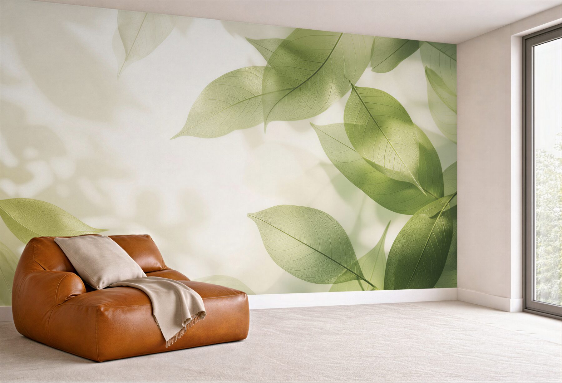 Fototapeta zielone liście delikatne botaniczne na jasnym tle