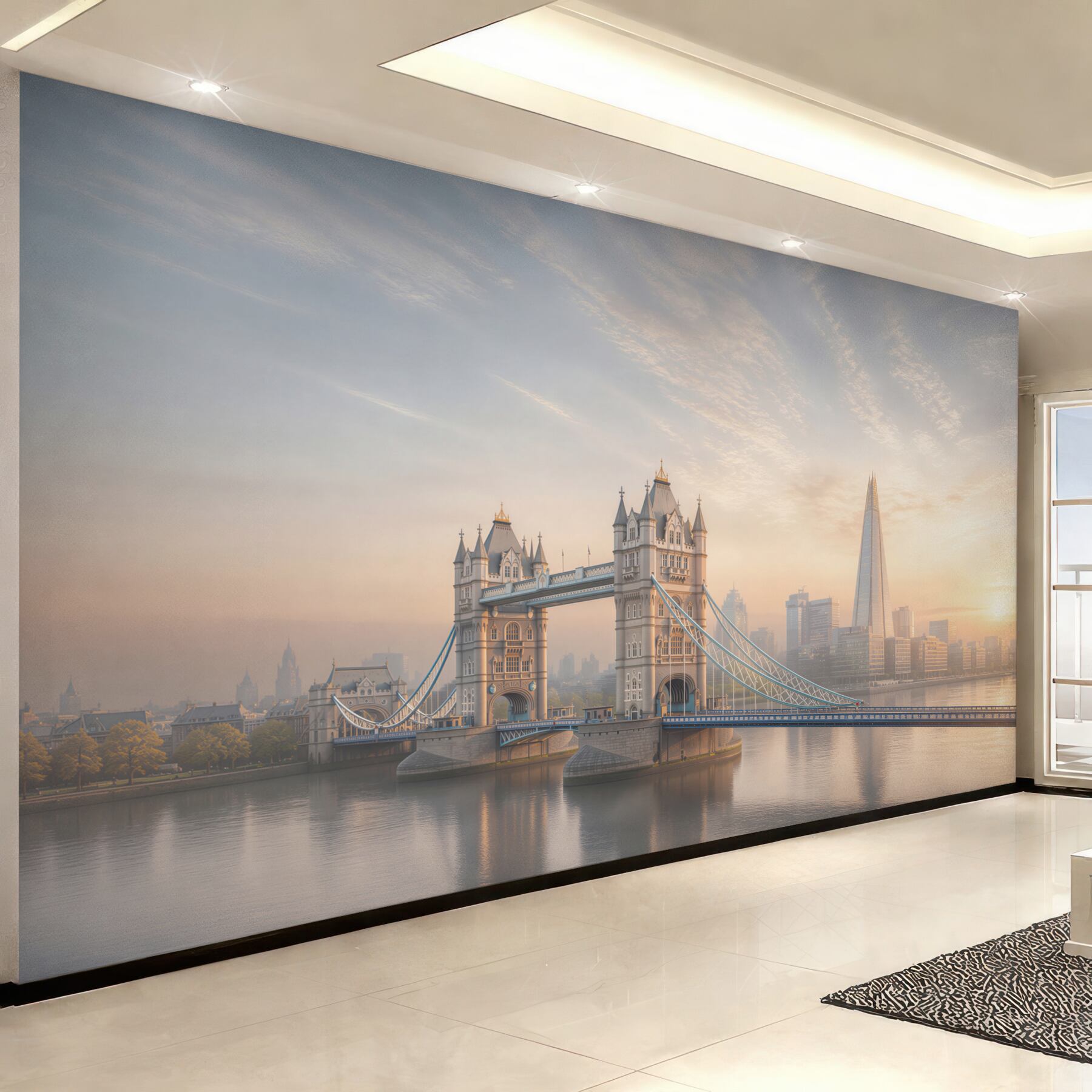 Fototapeta Tower Bridge w Londynie o wschodzie słońca panoramiczna miejska