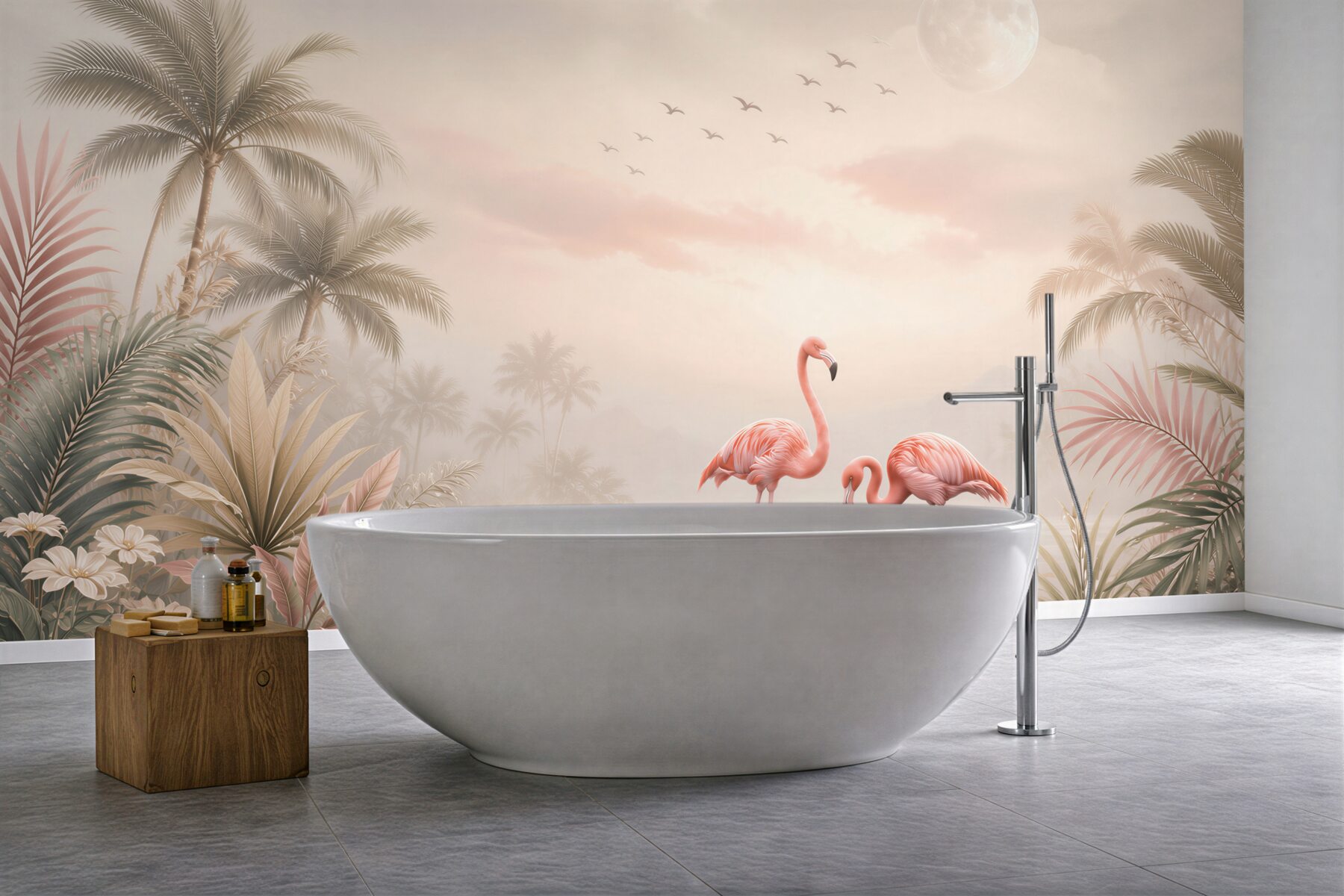 Fototapeta flamingi różowe nad wodą w tropikalnym krajobrazie