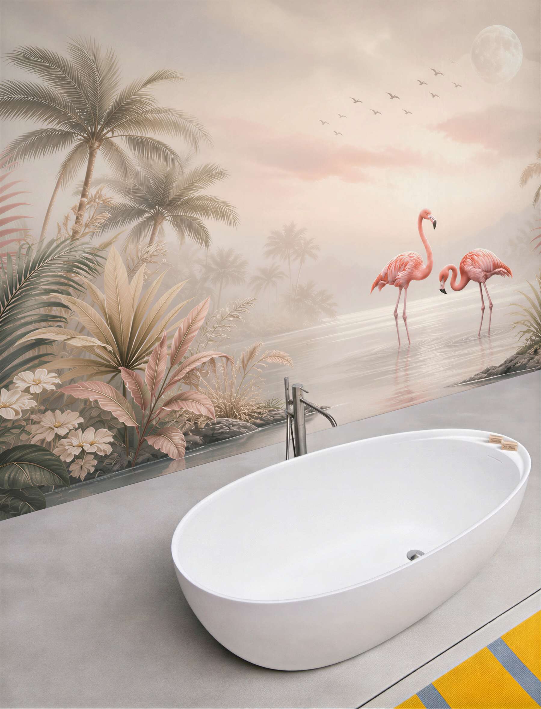 Fototapeta flamingi różowe nad wodą w tropikalnym krajobrazie