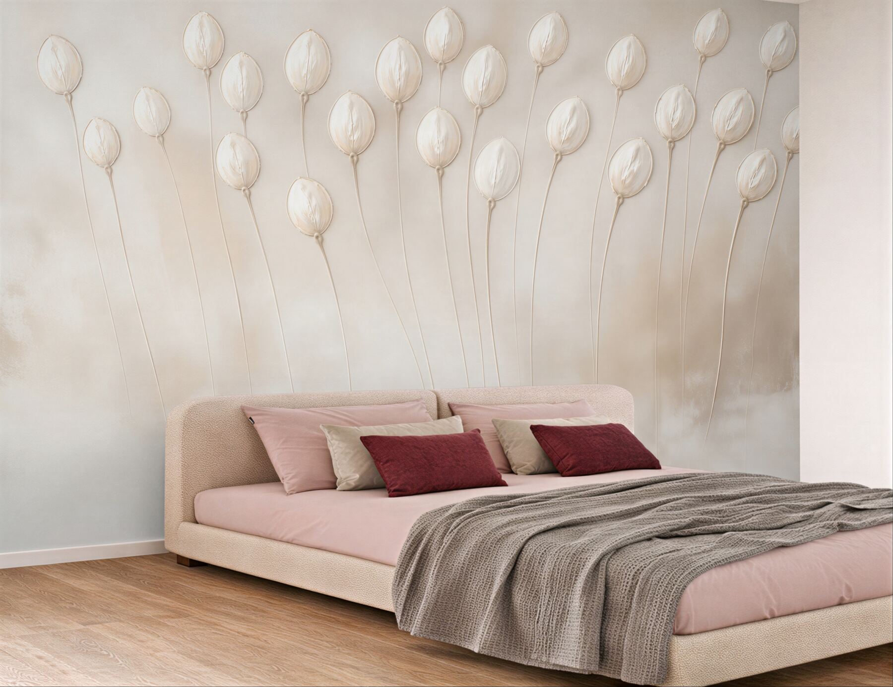 Fototapeta delikatne suszone kwiaty beżowe minimalistyczne do sypialni