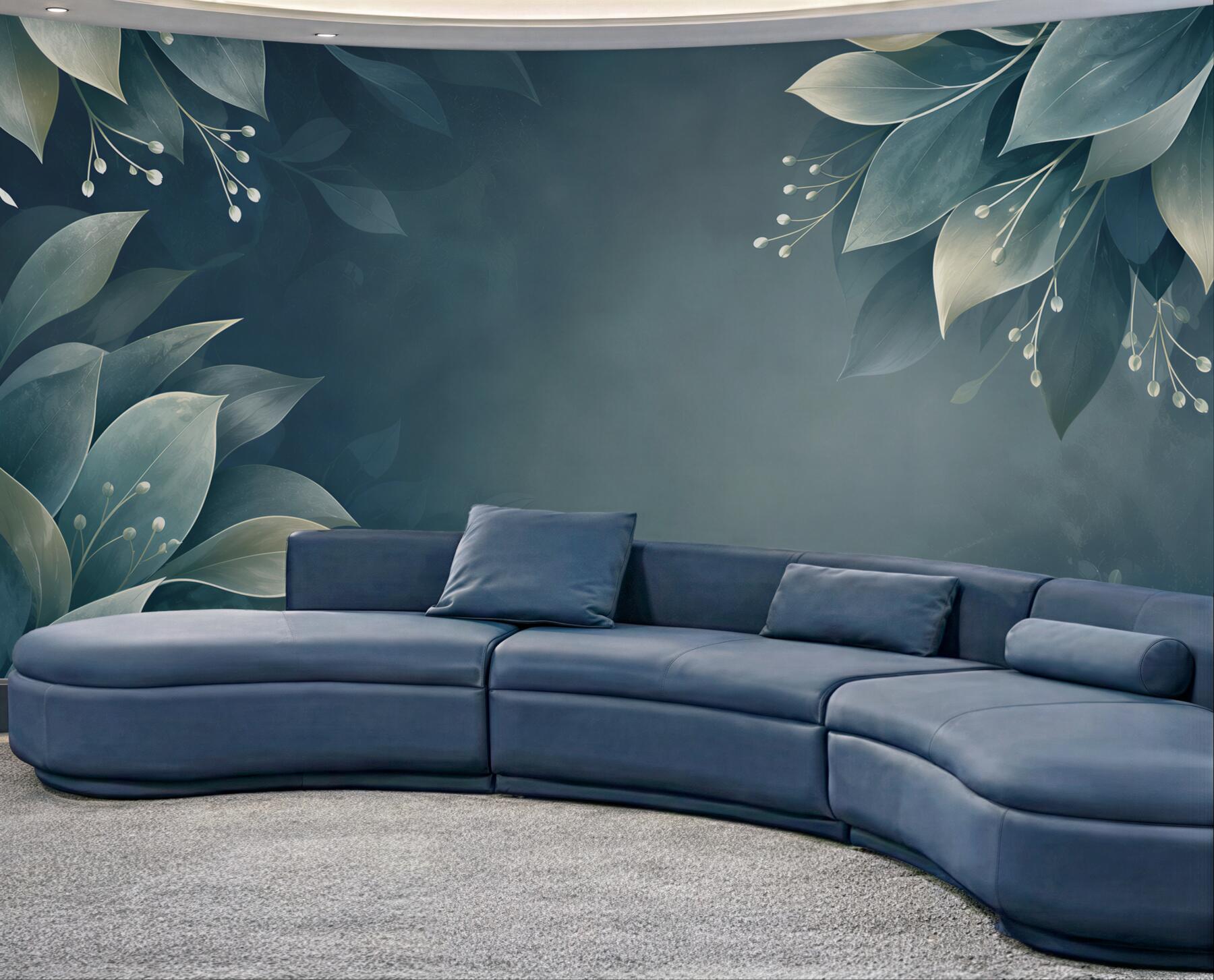 Fototapeta niebieskie liście botaniczne na ciemnym tle nowoczesna