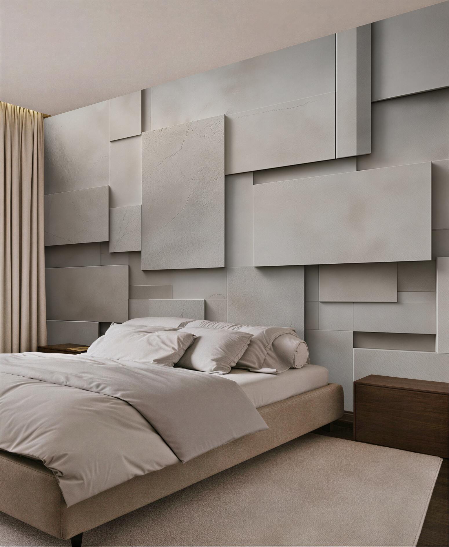 Fototapeta geometryczne panele 3D beżowe nowoczesna abstrakcja do salonu
