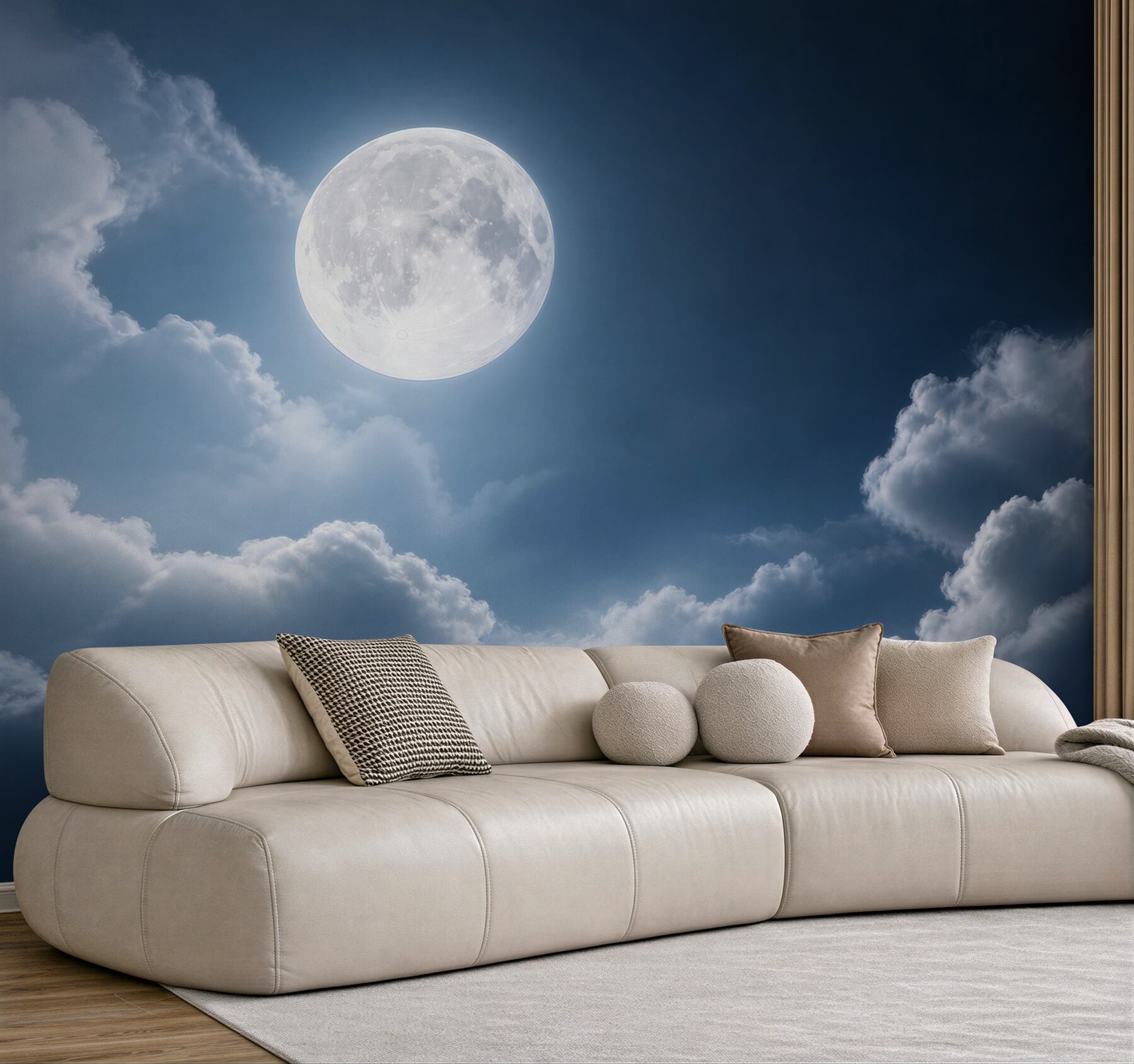 Fototapeta pełnia księżyca wśród chmur nocne niebo
