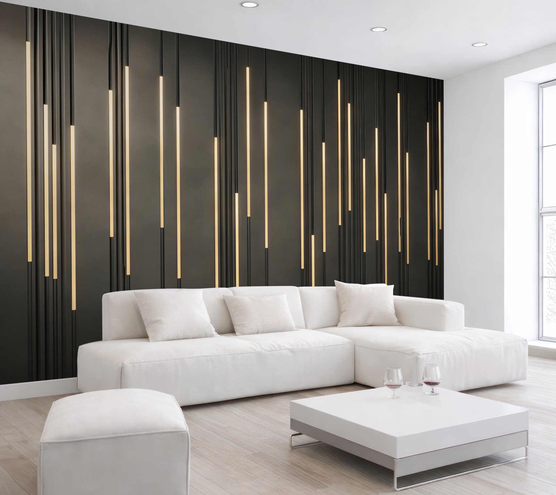 Fototapeta pionowe świetlne linie czarne nowoczesne 3D do salonu