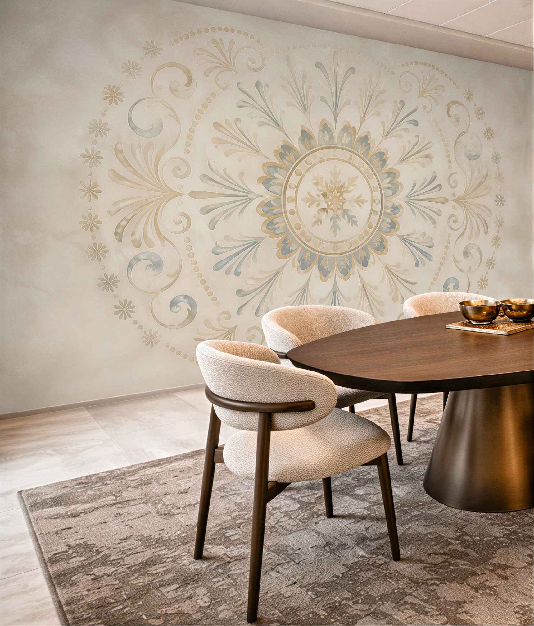 Fototapeta ornament mandala beżowo błękitna subtelna elegancja