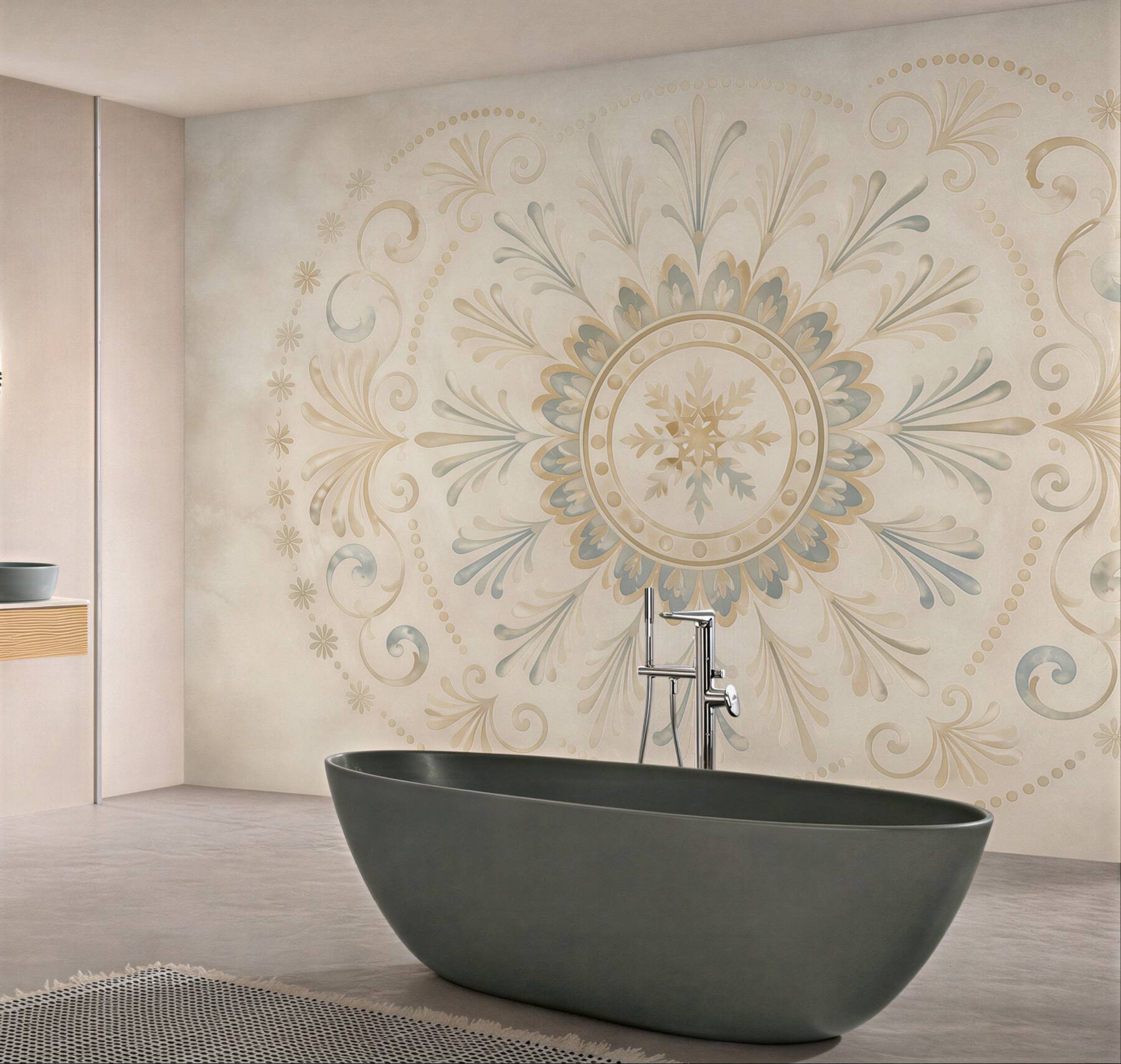 Fototapeta ornament mandala beżowo błękitna subtelna elegancja