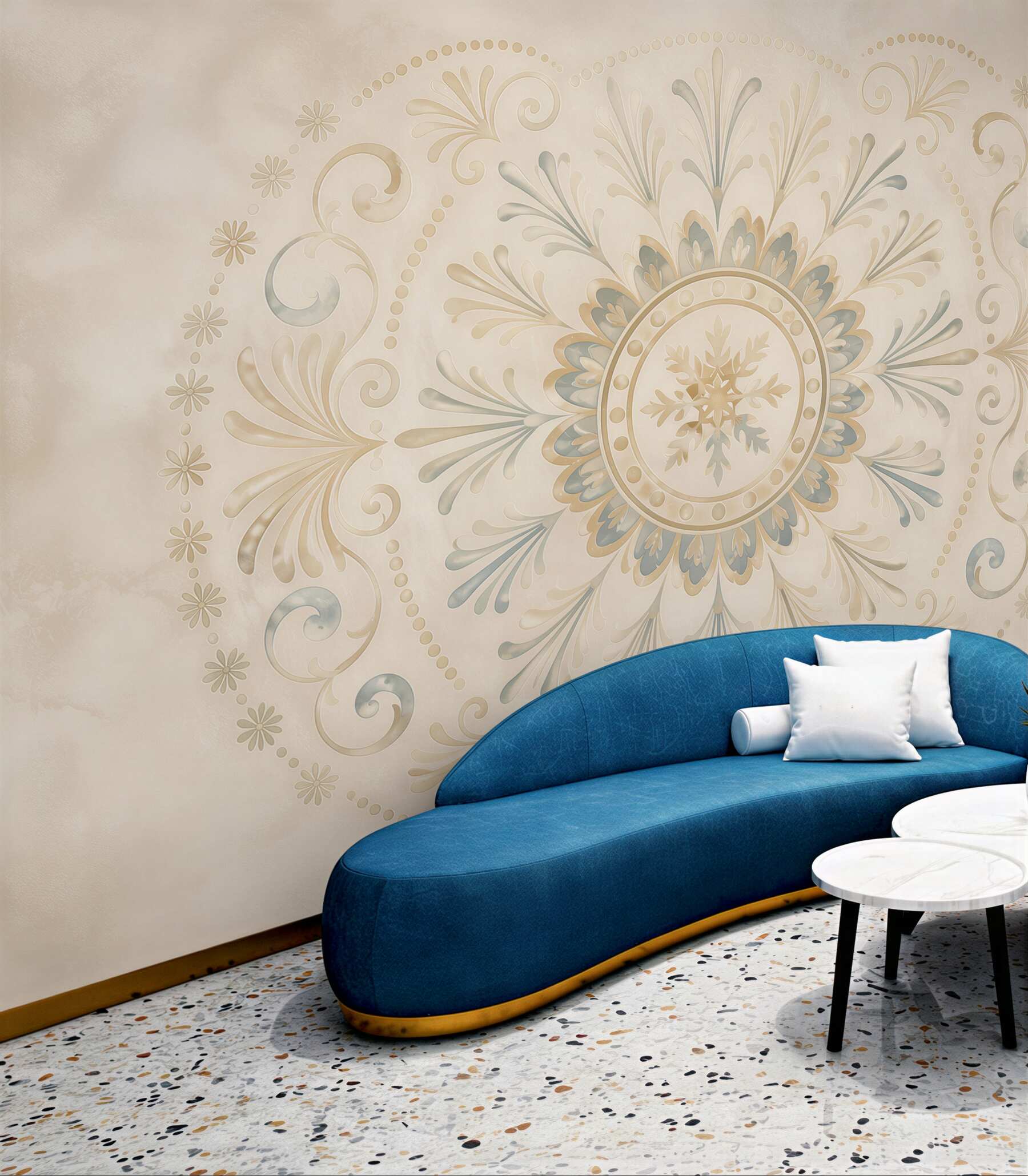 Fototapeta ornament mandala beżowo błękitna subtelna elegancja