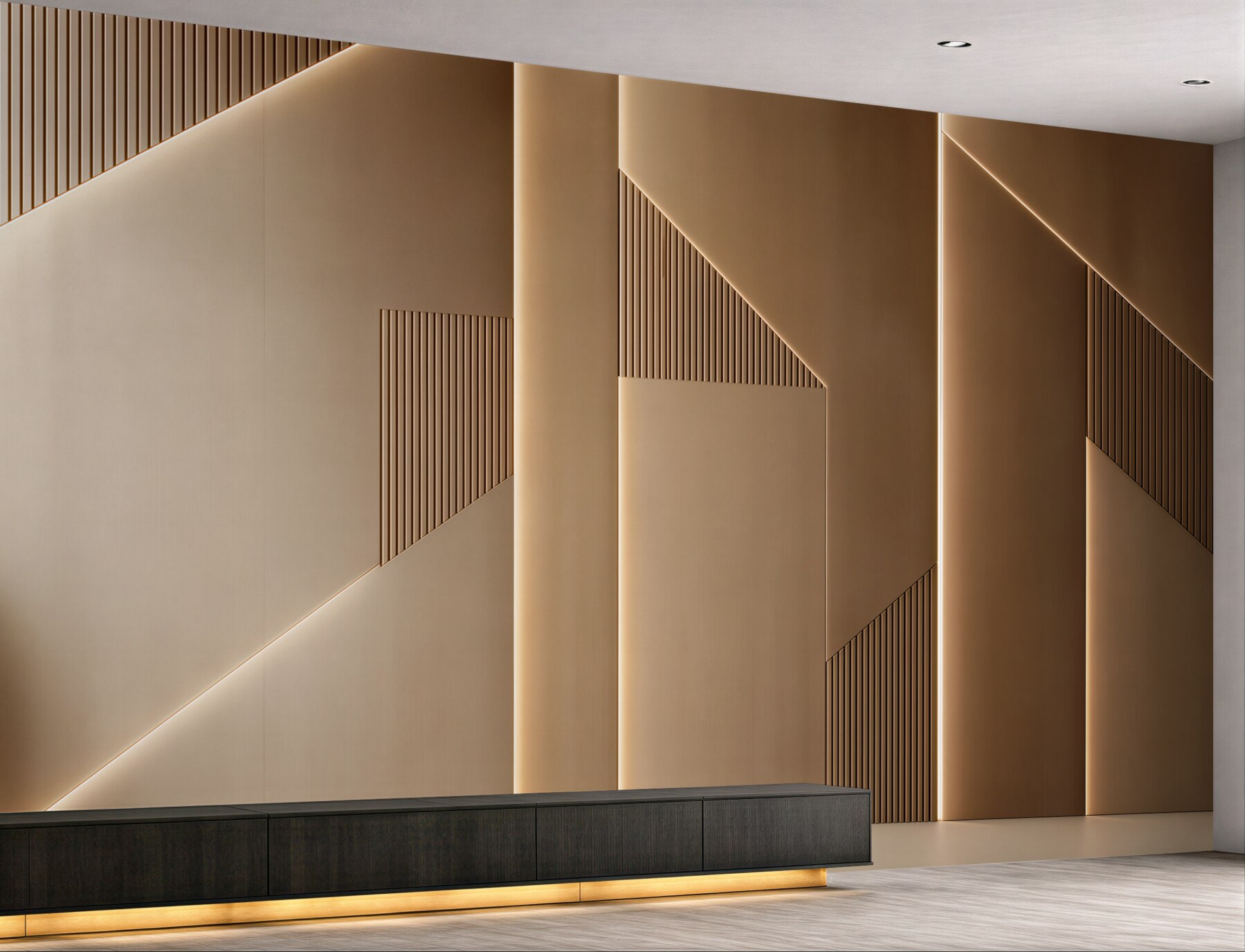 Fototapeta geometryczne panele beżowe z podświetleniem nowoczesna 3D