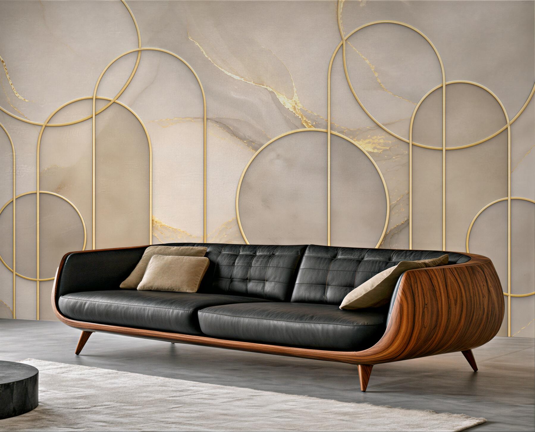 Fototapeta marmur beżowy ze złotymi liniami geometryczna elegancja do salonu