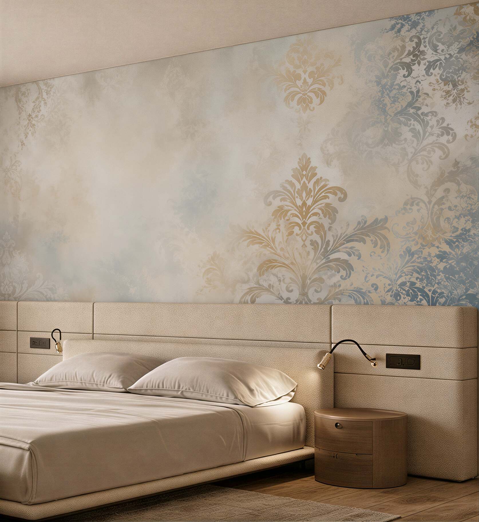 Fototapeta ornament damask beżowo szara elegancka klasyczna