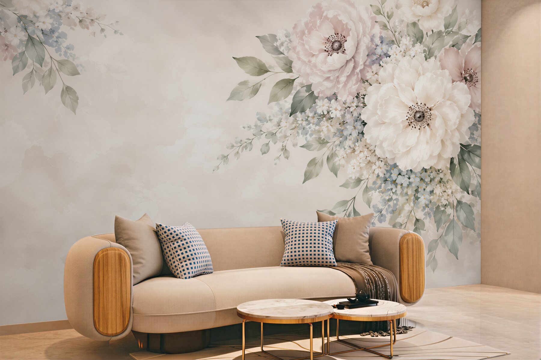 Fototapeta kwiaty peonie i anemony pastelowe eleganckie