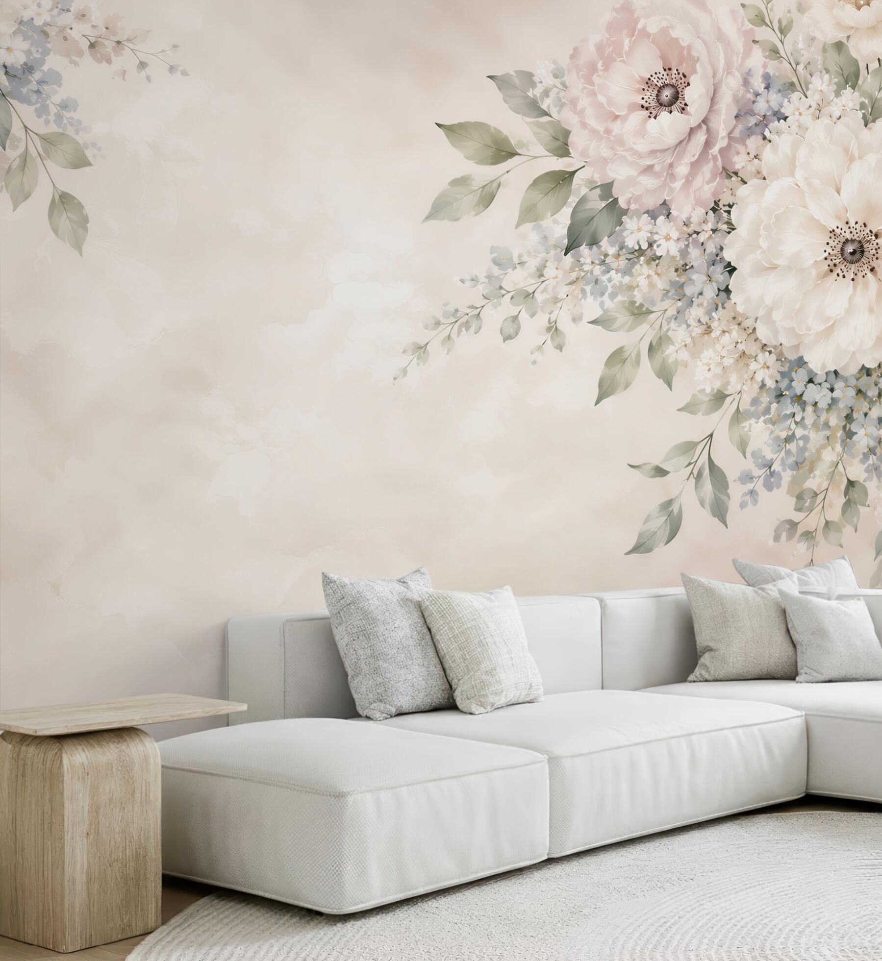 Fototapeta kwiaty peonie i anemony pastelowe eleganckie
