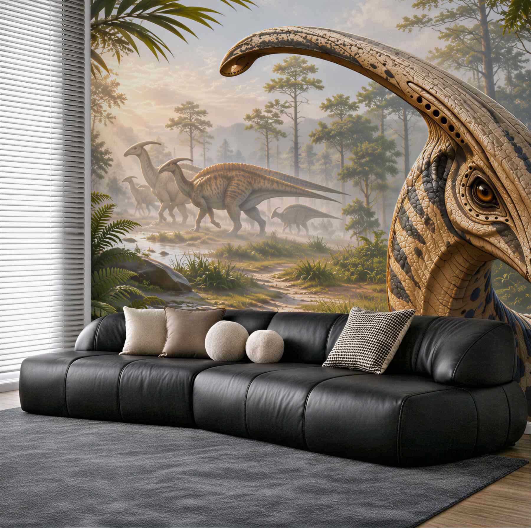 Fototapeta dinozaury w prehistorycznym lesie realistyczna do pokoju dziecka
