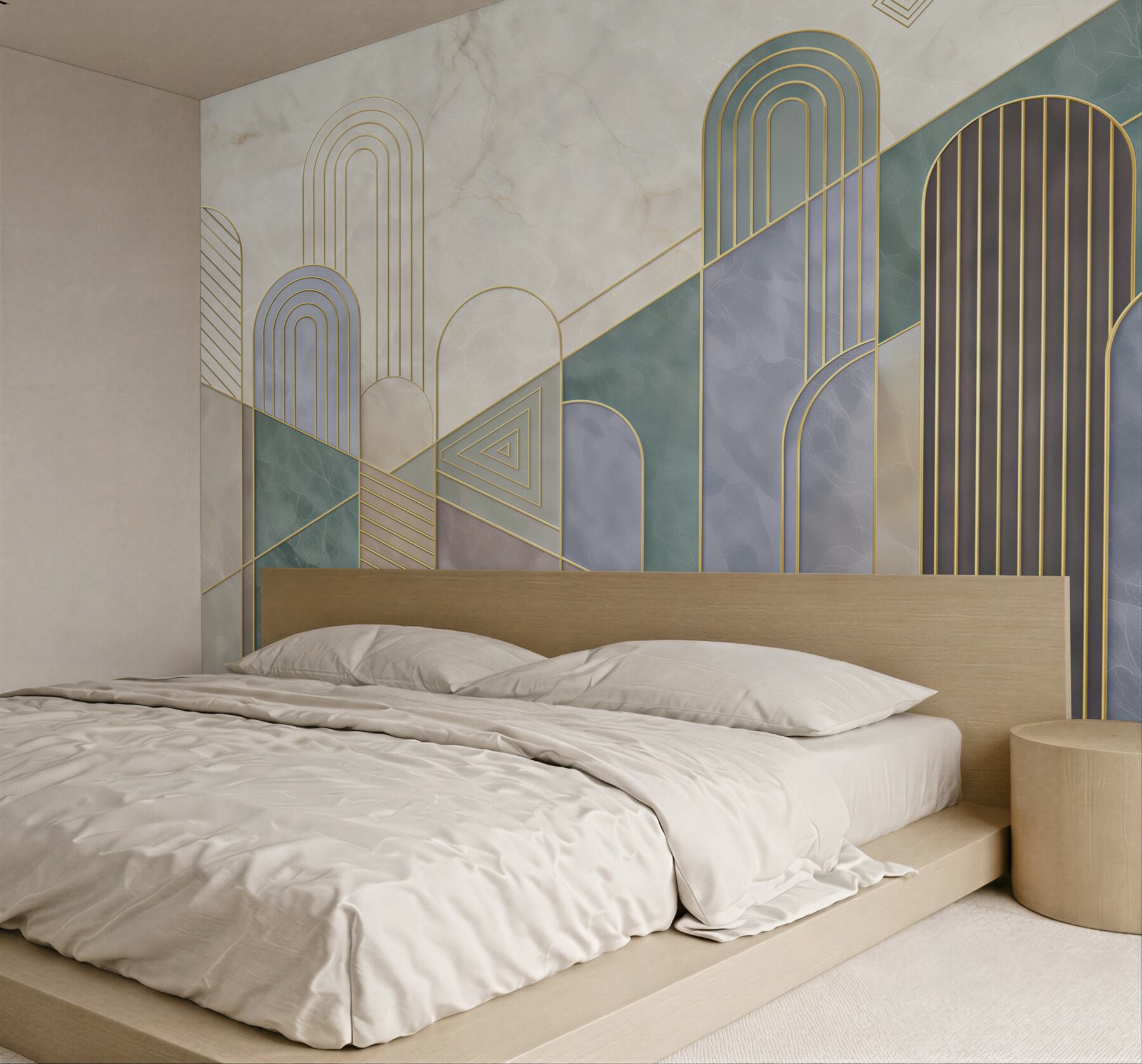 Fototapeta geometryczne łuki pastelowe ze złotymi liniami art deco
