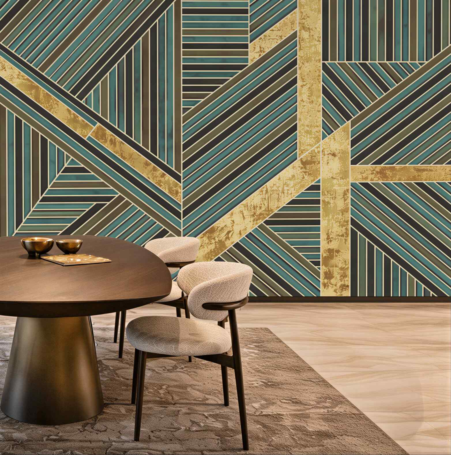 Fototapeta geometryczny wzór art deco turkusowo-złoty elegancki