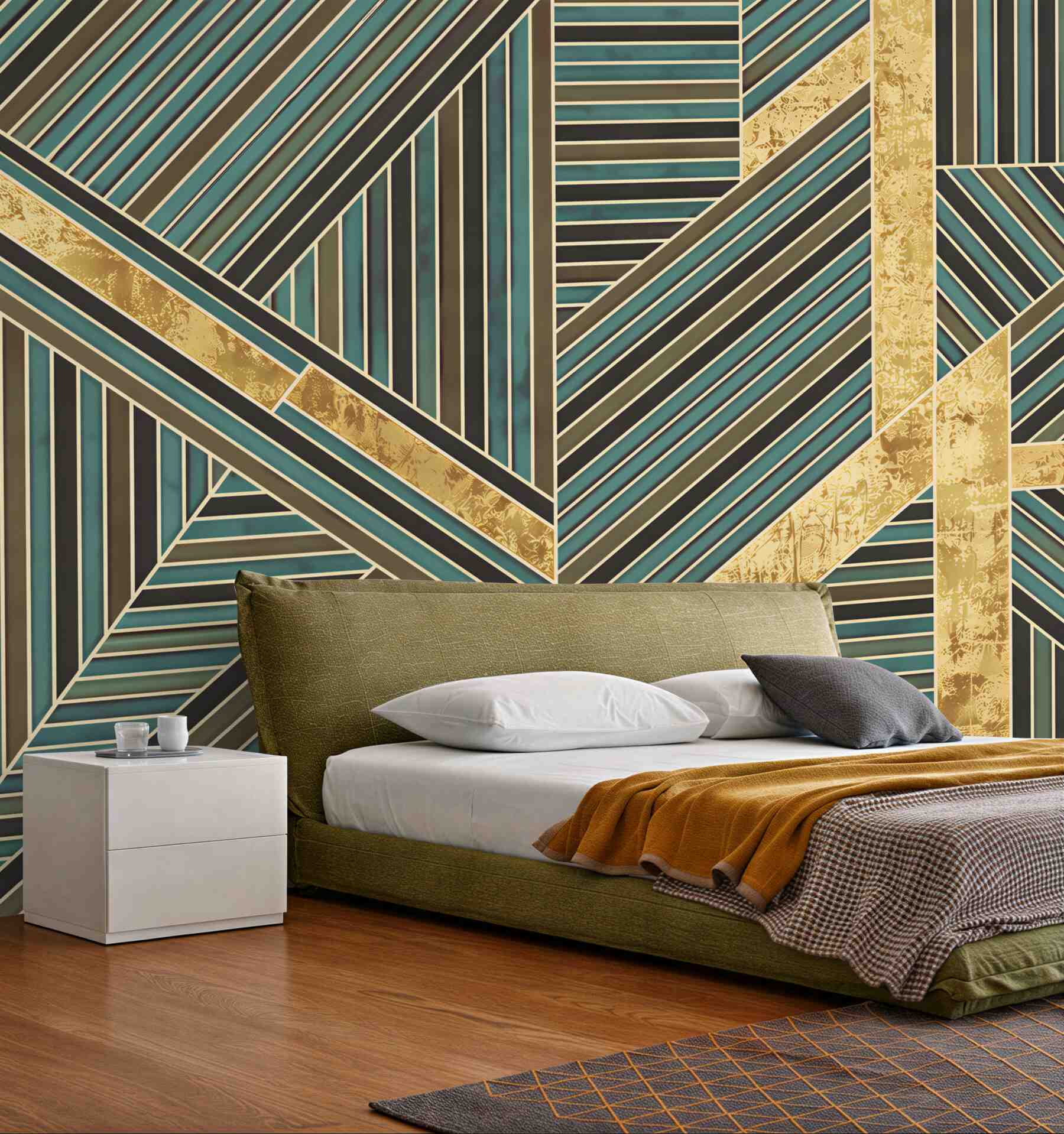 Fototapeta geometryczny wzór art deco turkusowo-złoty elegancki