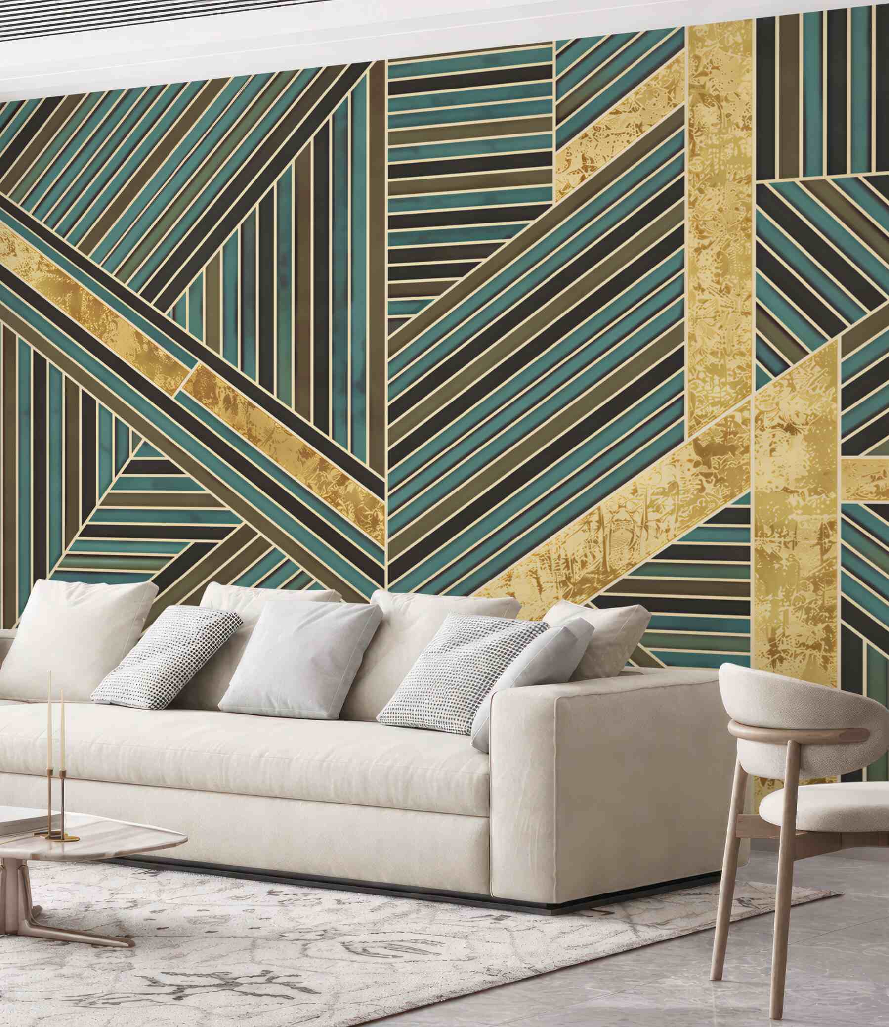 Fototapeta geometryczny wzór art deco turkusowo-złoty elegancki