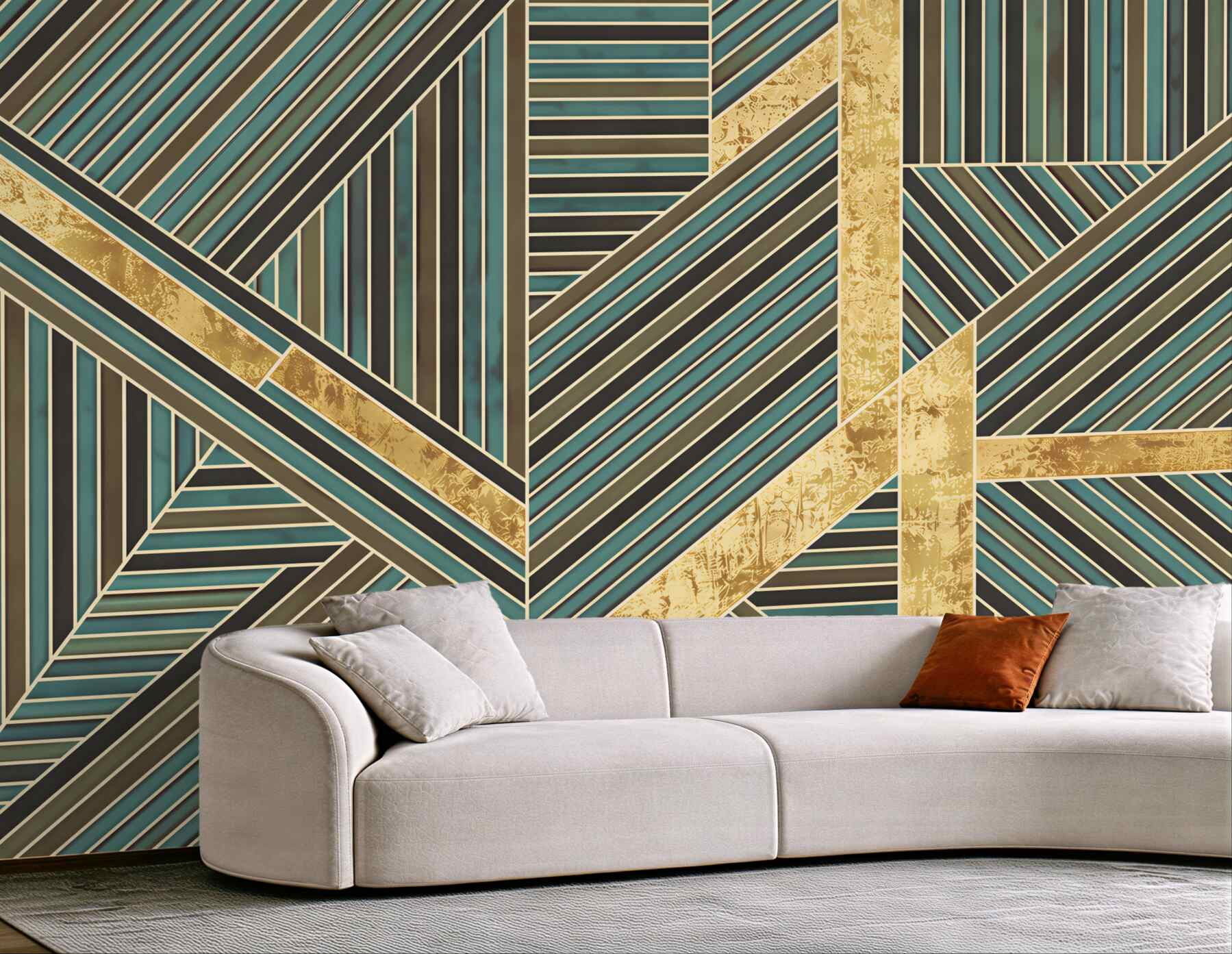 Fototapeta geometryczny wzór art deco turkusowo-złoty elegancki