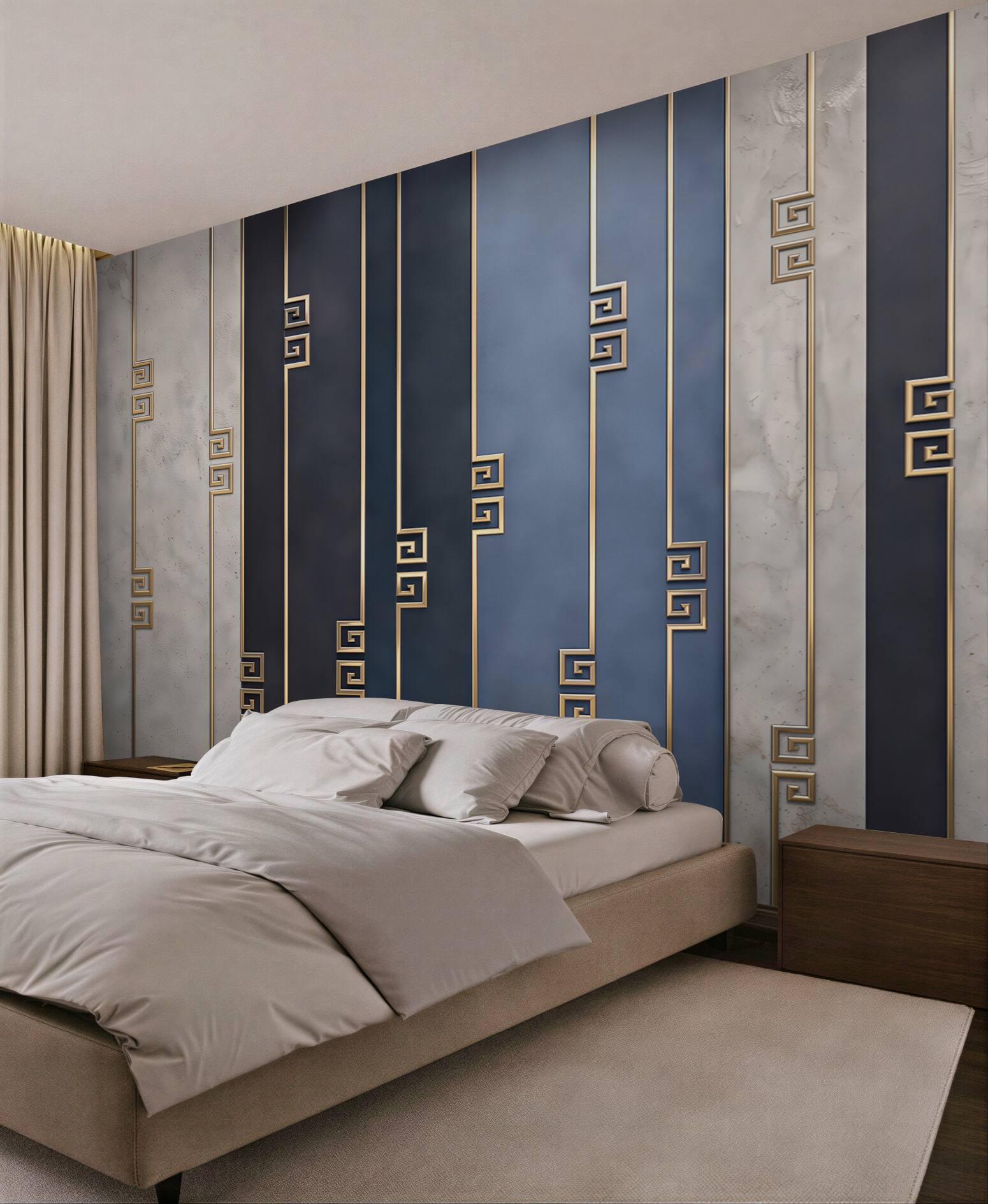 Fototapeta geometryczne pasy granatowe ze złotymi detalami art deco