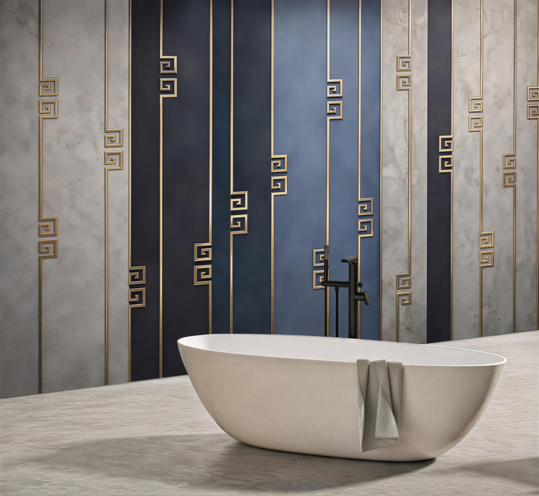 Fototapeta geometryczne pasy granatowe ze złotymi detalami art deco