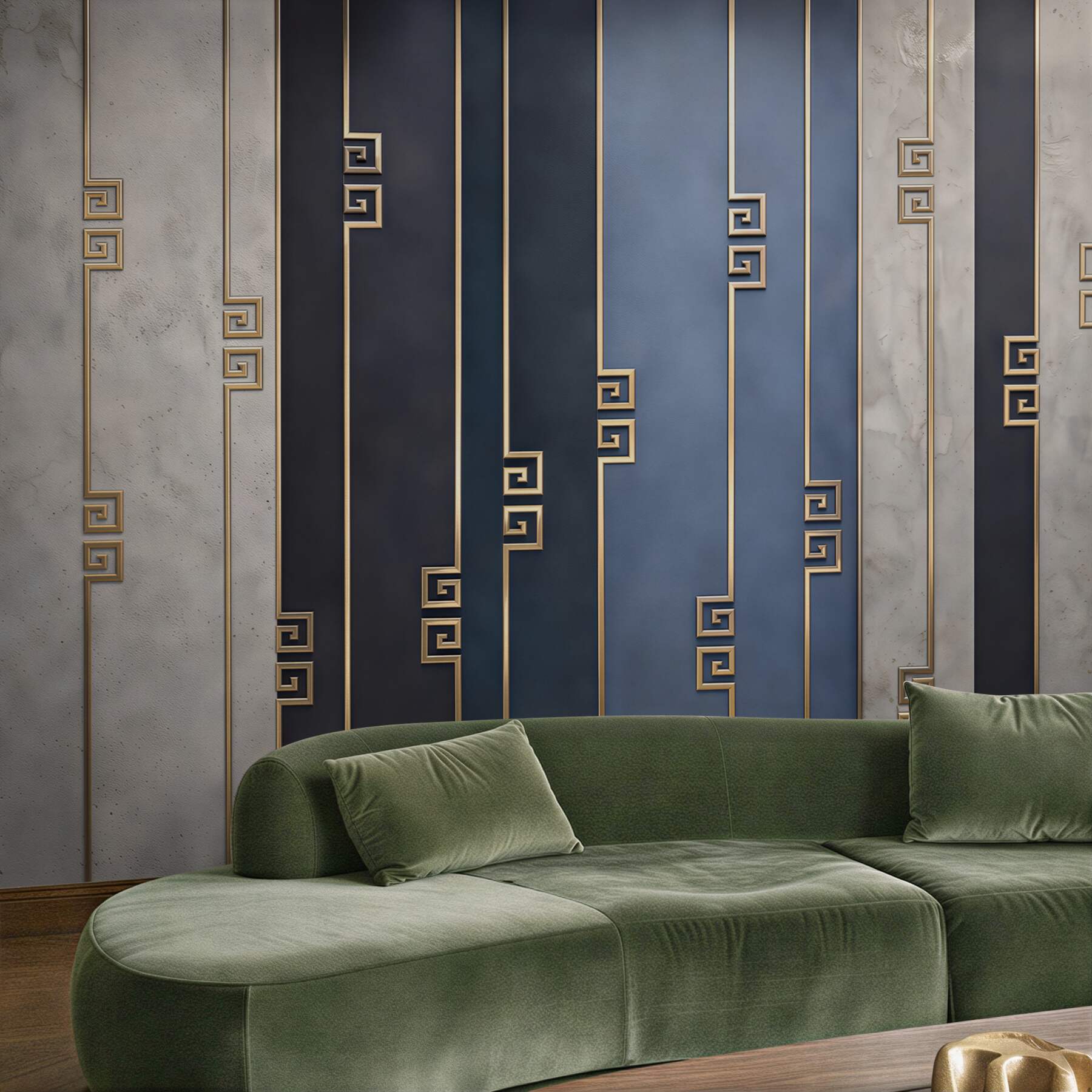 Fototapeta geometryczne pasy granatowe ze złotymi detalami art deco